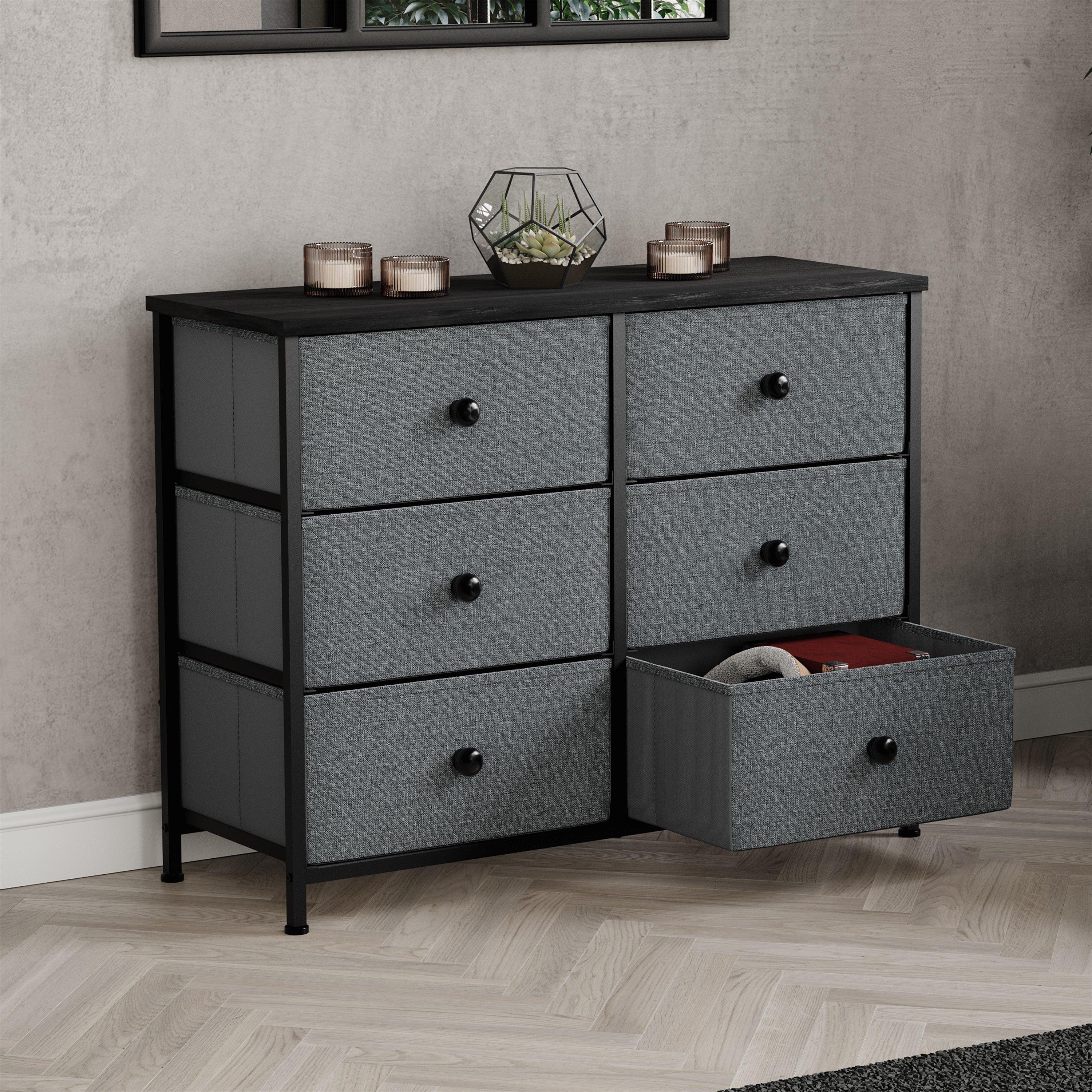 Grey & Black - Lassic - Chorley 6 Drawer Fabric Storage Chest UKFR - 3