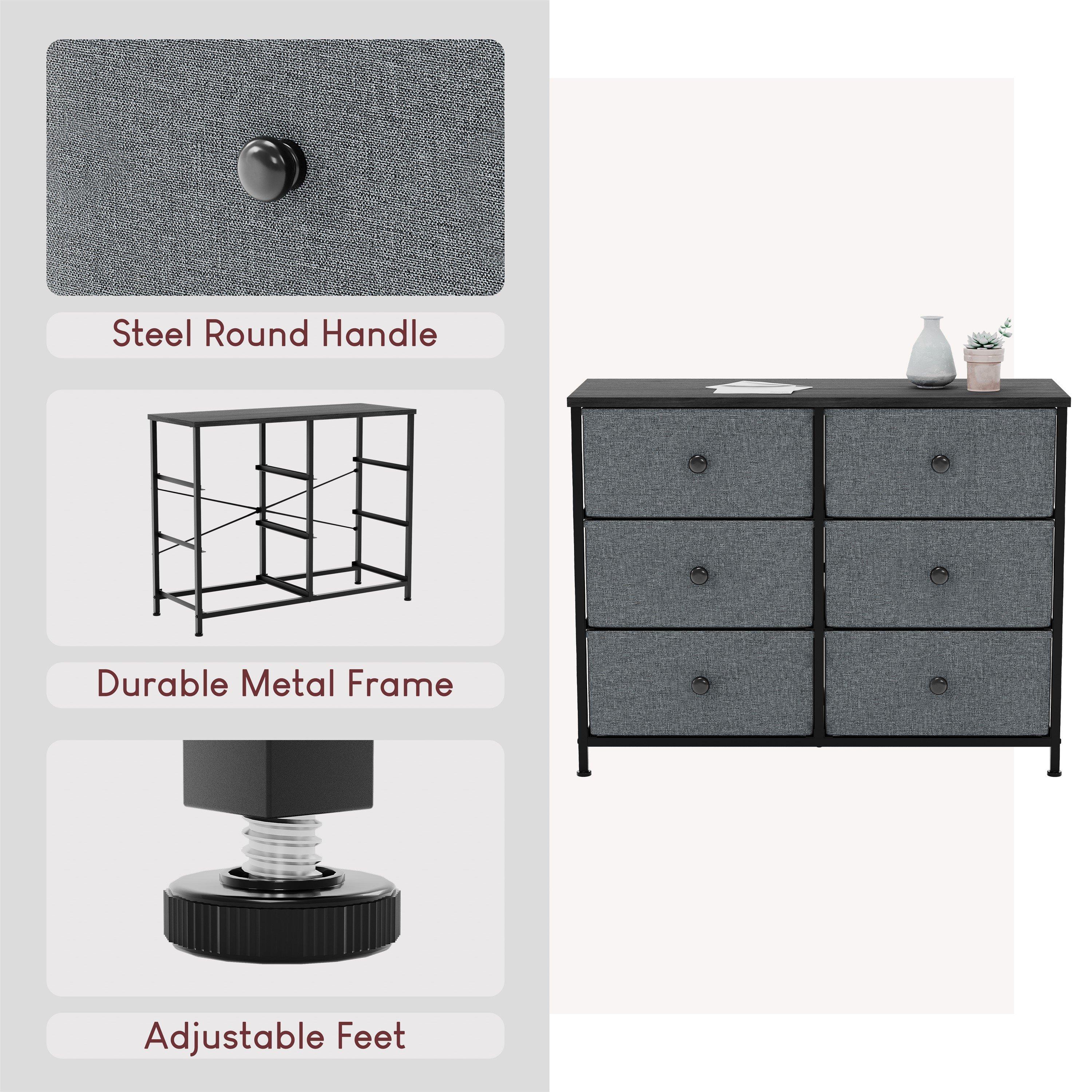 Grey & Black - Lassic - Chorley 6 Drawer Fabric Storage Chest UKFR - 4