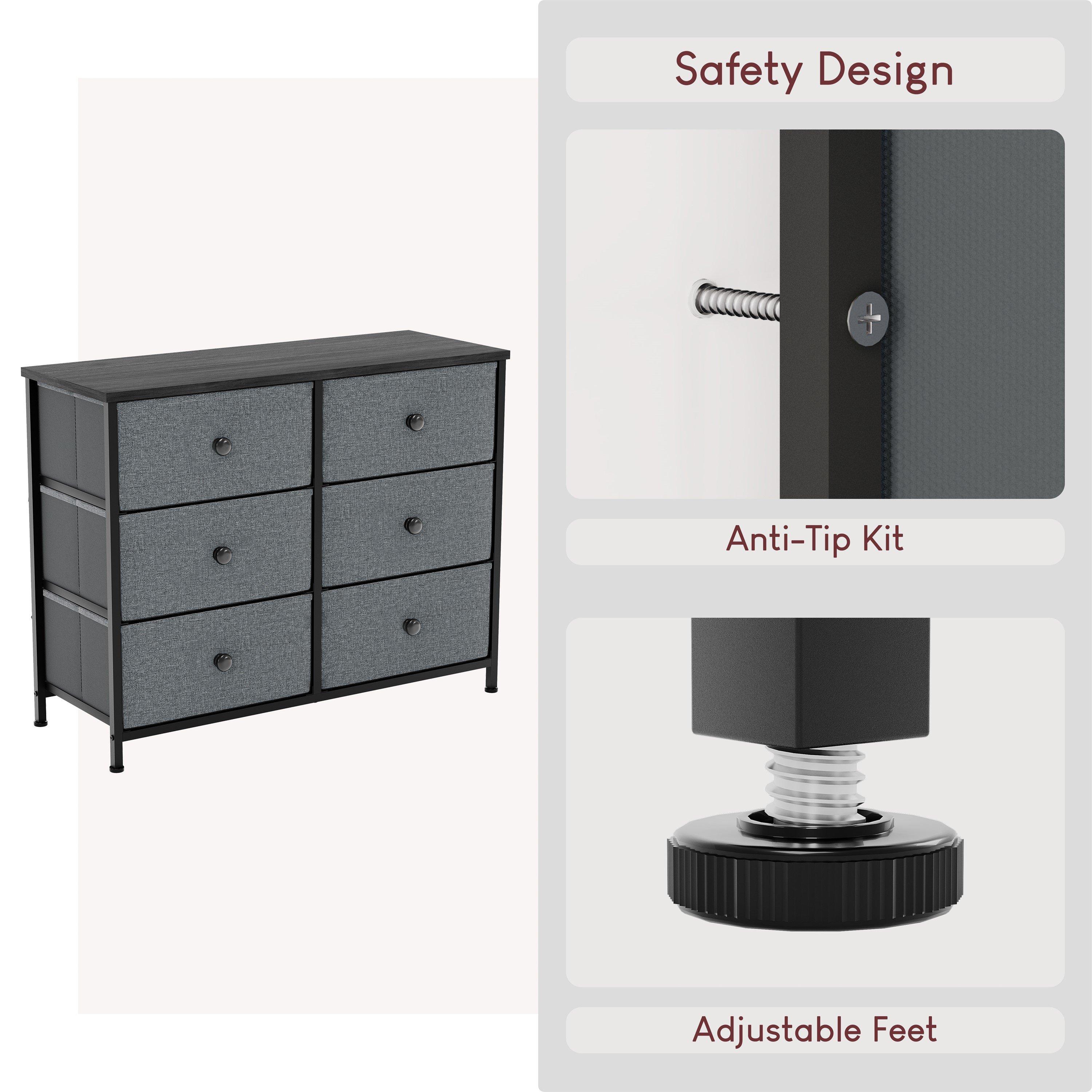 Grey & Black - Lassic - Chorley 6 Drawer Fabric Storage Chest UKFR - 7