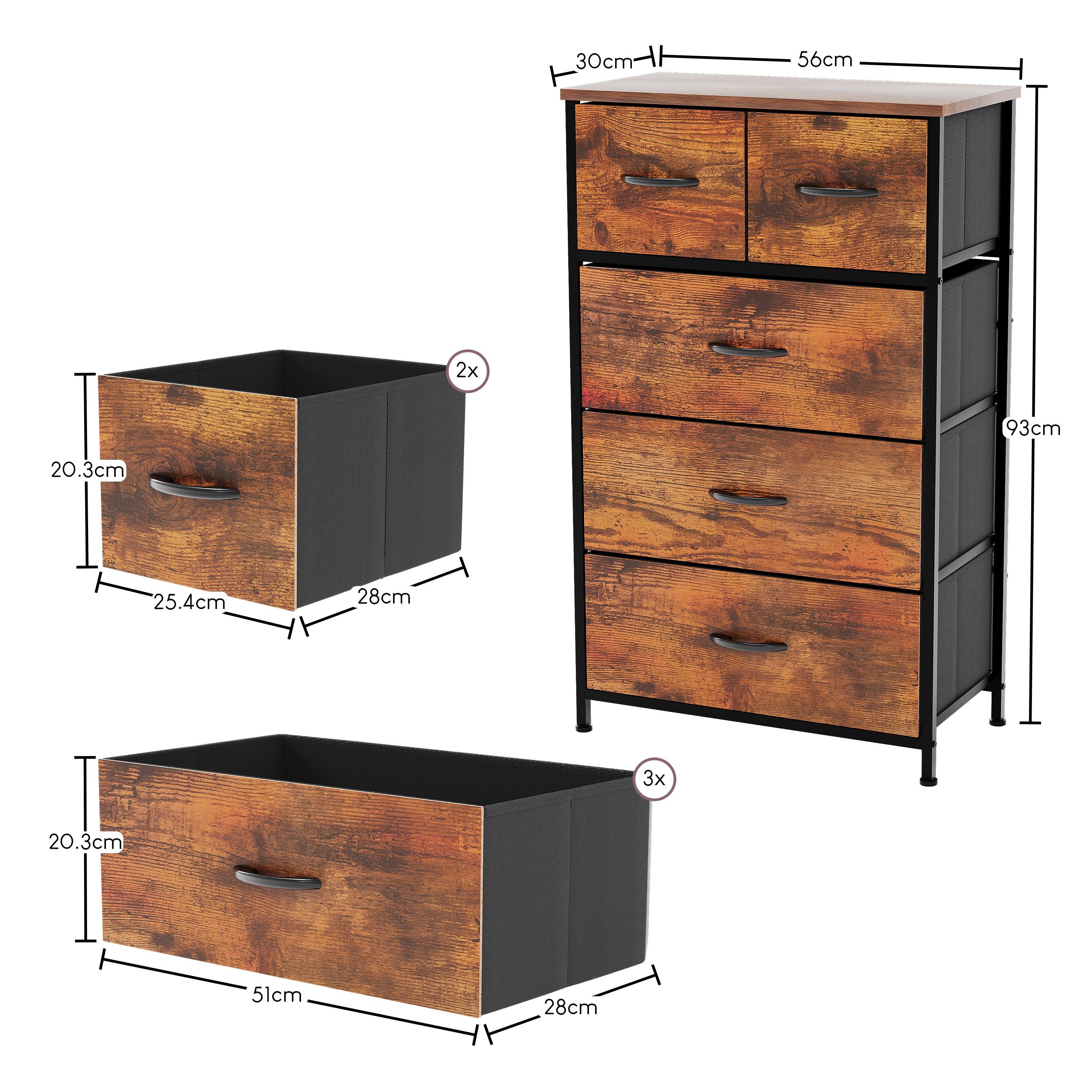 Rustic Brown - Lassic - Chorley 5 Drawer Fabric Storage Chest UKFR - 2