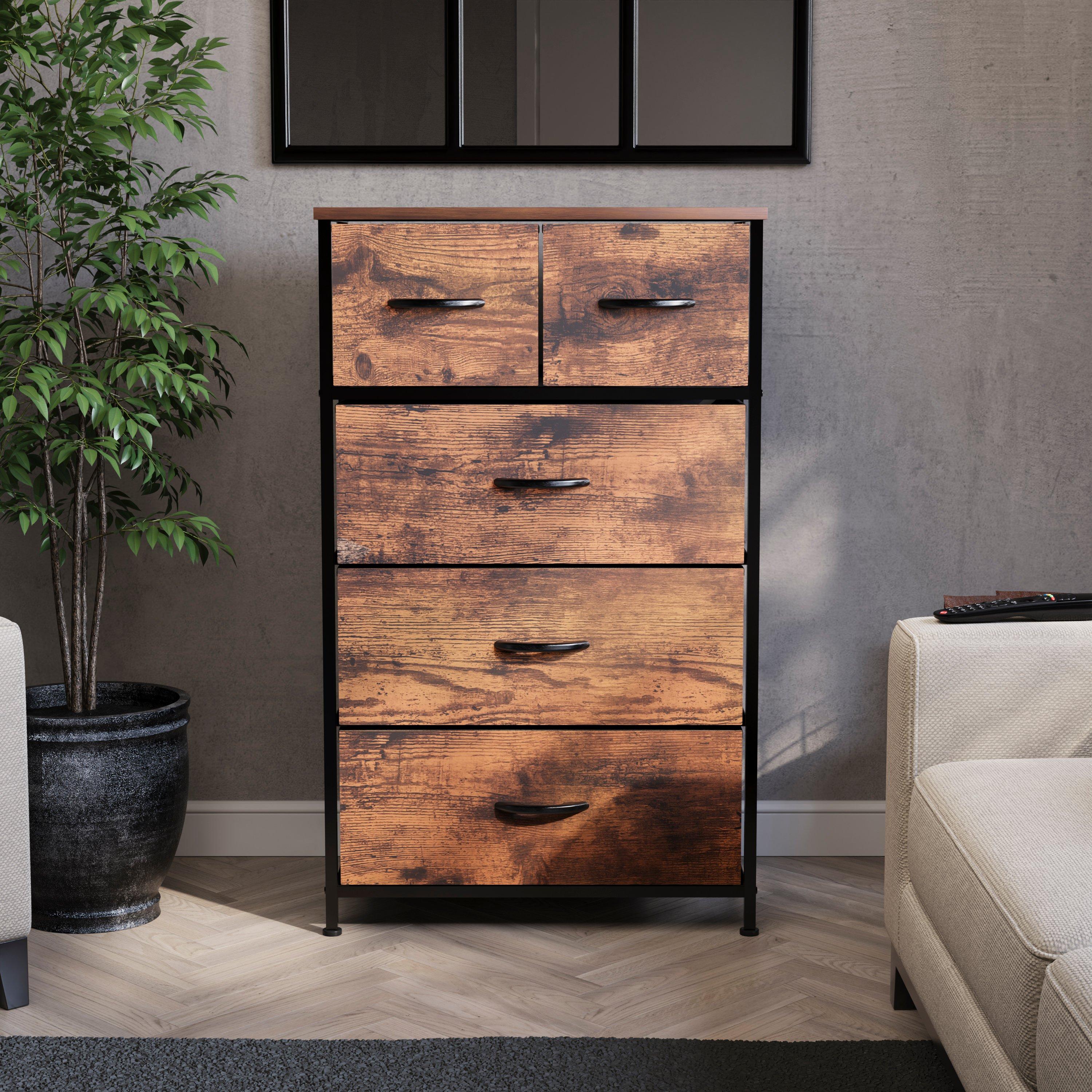 Rustic Brown - Lassic - Chorley 5 Drawer Fabric Storage Chest UKFR - 3