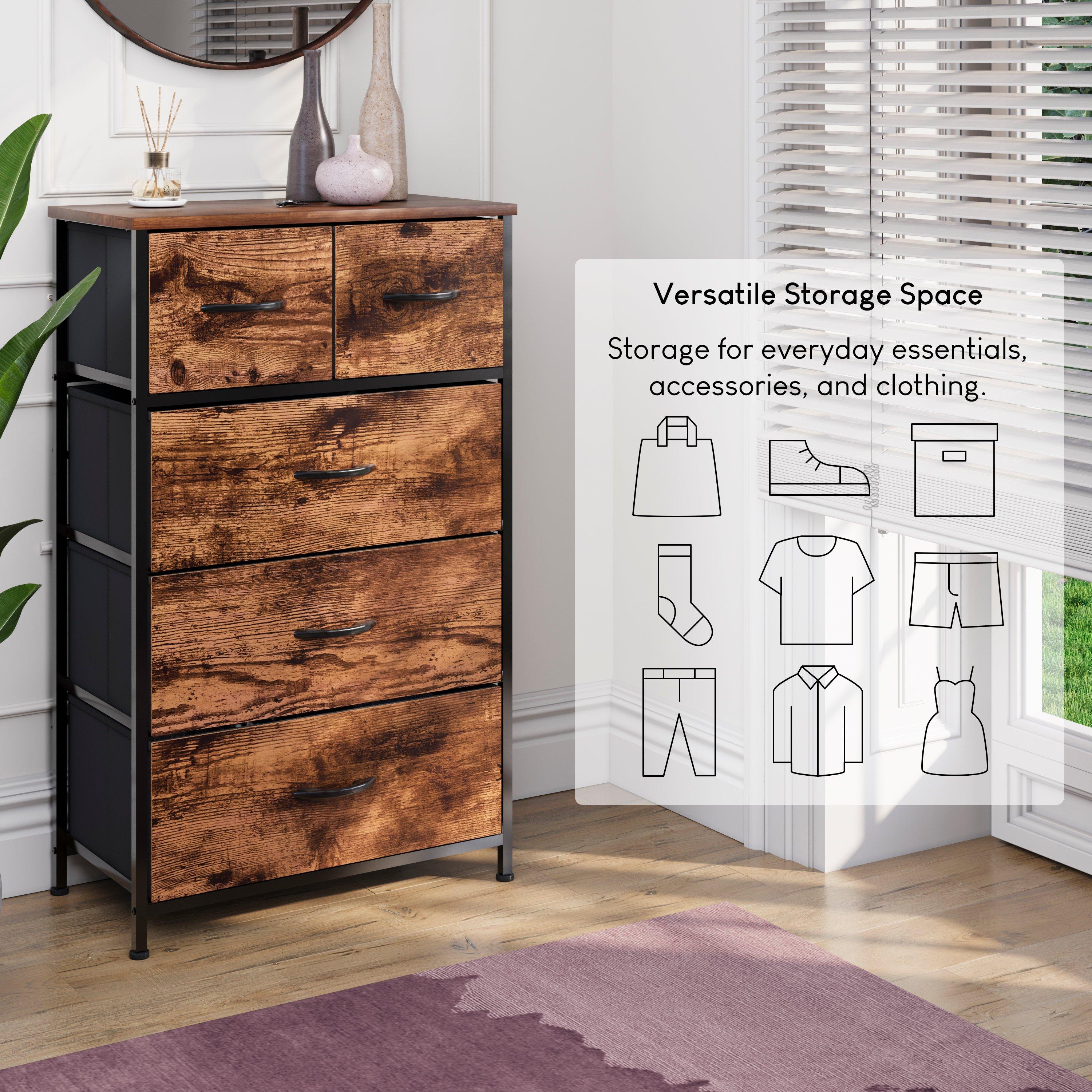 Rustic Brown - Lassic - Chorley 5 Drawer Fabric Storage Chest UKFR - 4