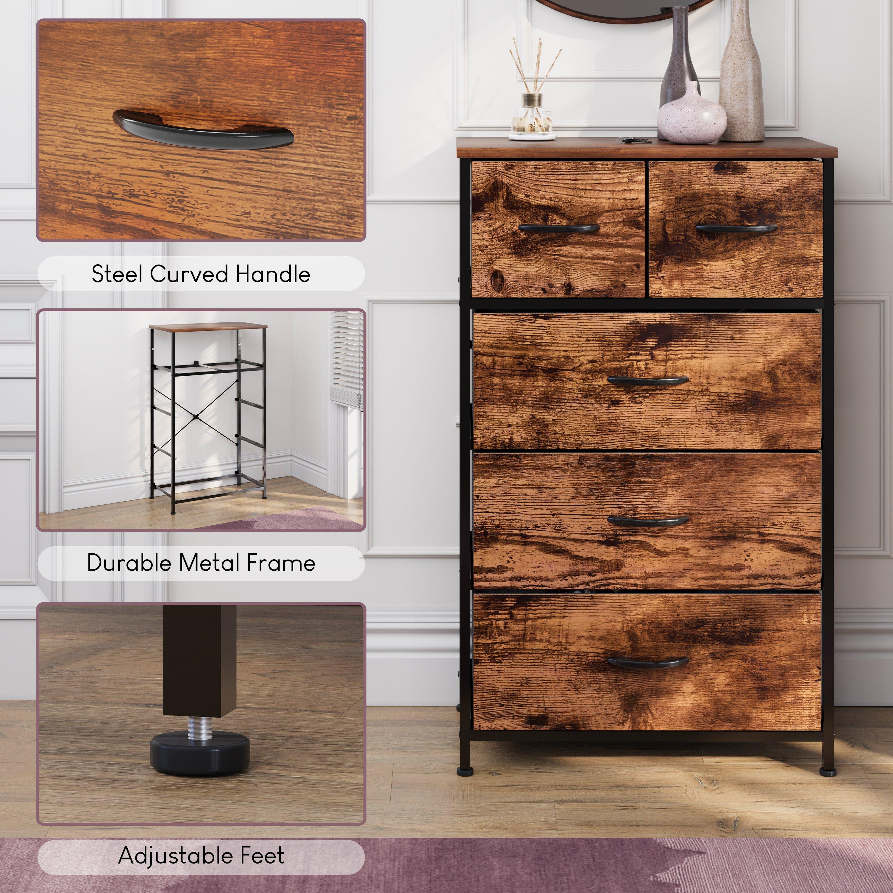 Rustic Brown - Lassic - Chorley 5 Drawer Fabric Storage Chest UKFR - 5