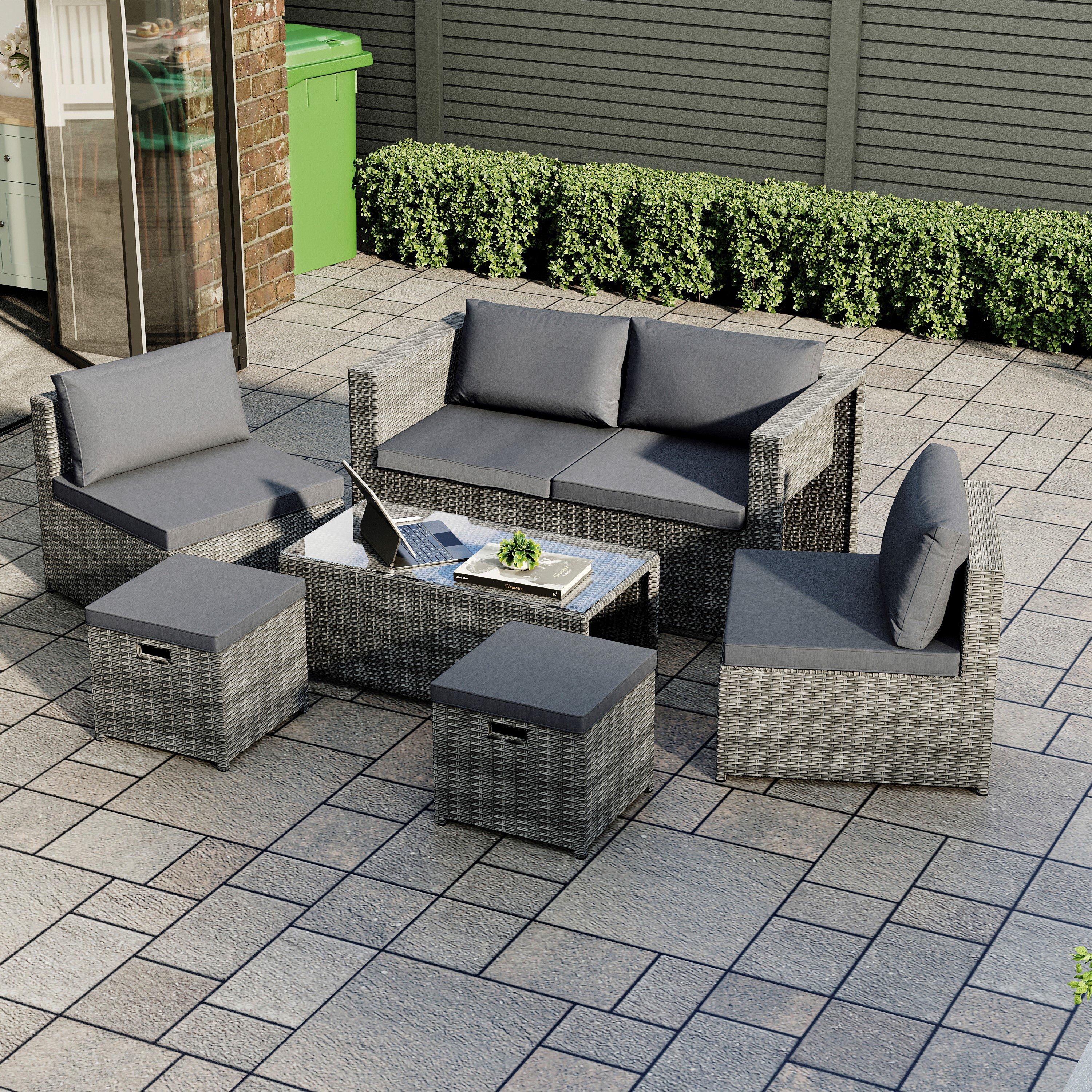 Grey - Lassic - Islay 6 Seater Rattan Set - Fully Assembled UKFR - 1