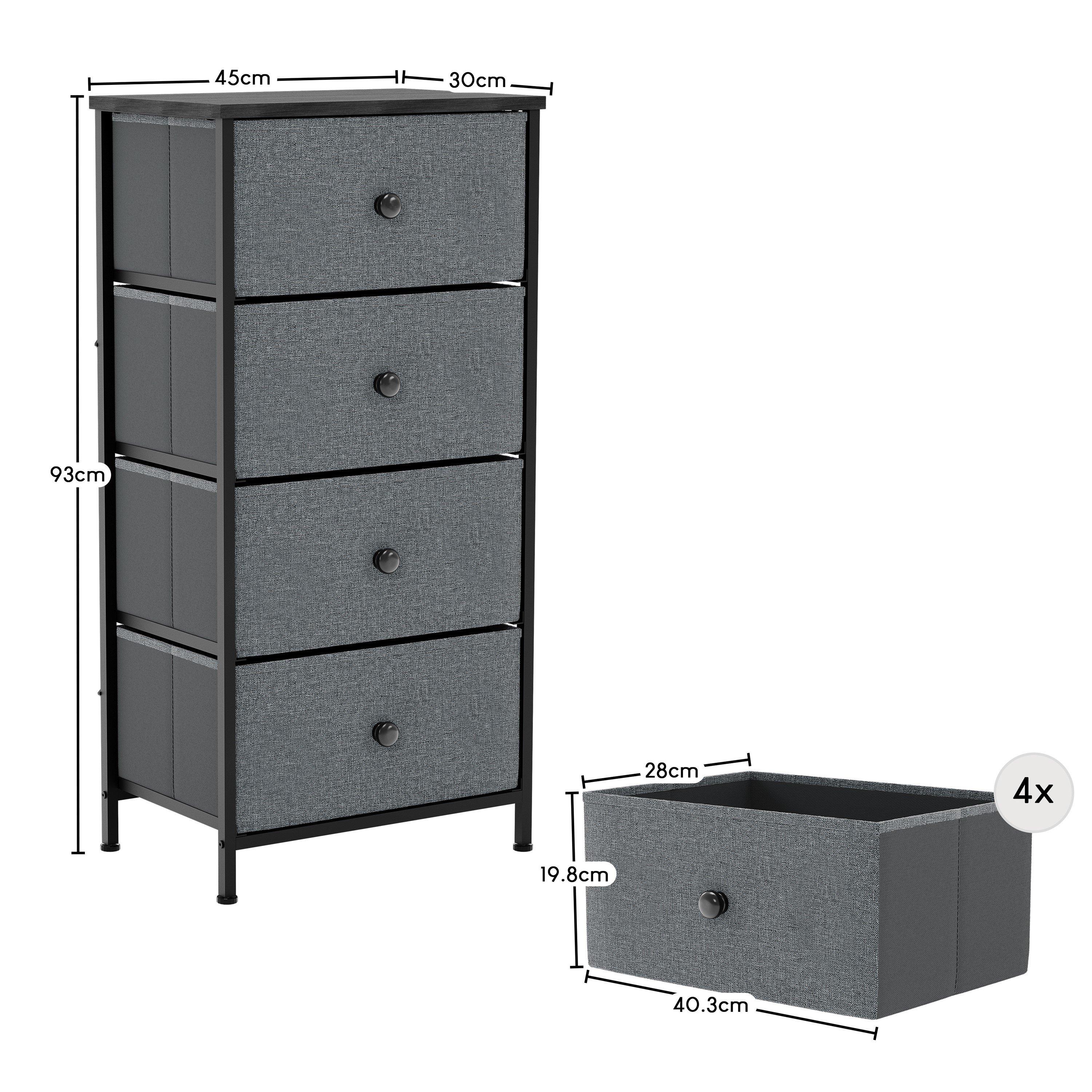 Grey & Black - Lassic - Chorley 4 Drawer Fabric Storage Chest UKFR - 2