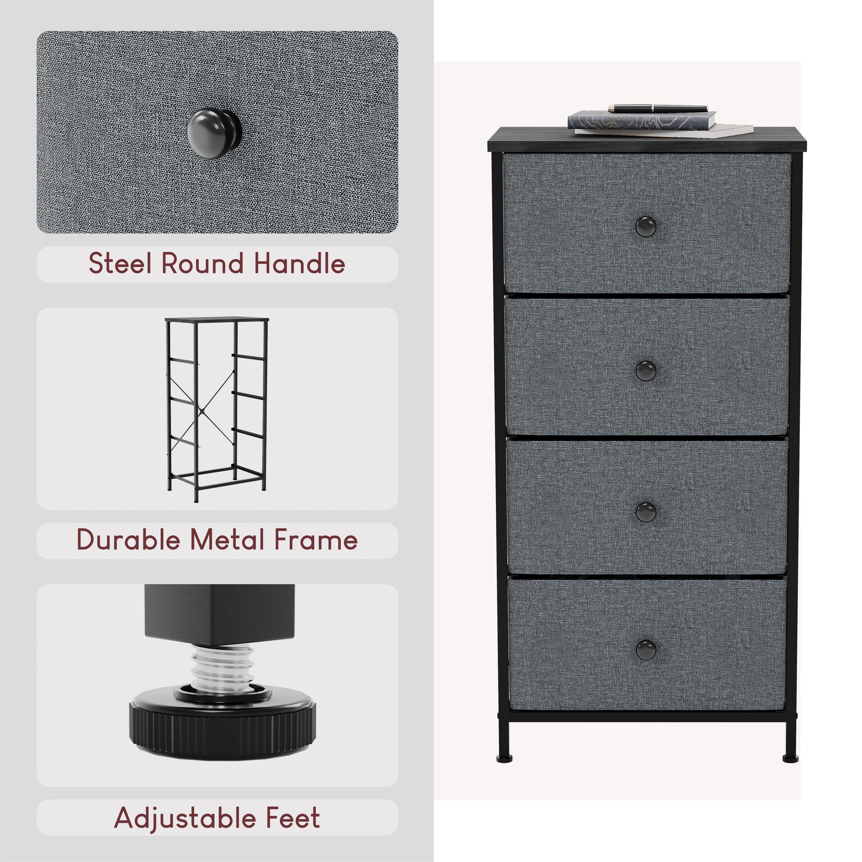 Grey & Black - Lassic - Chorley 4 Drawer Fabric Storage Chest UKFR - 4