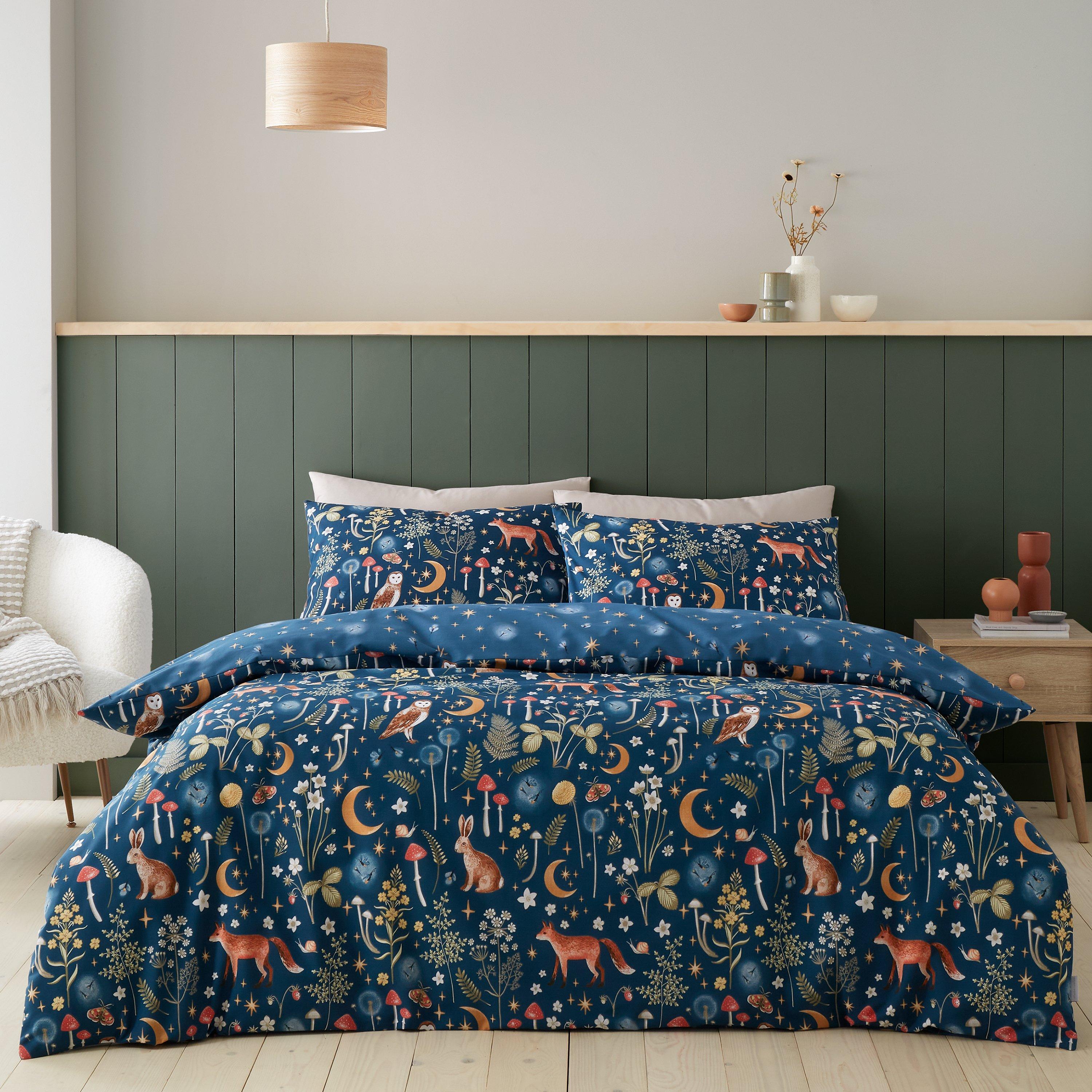 Catherine Lansfield Enchanted Twilight Animals Reversible Double Duvet Cover Set with Pillowcases Navy Blue - Image 13