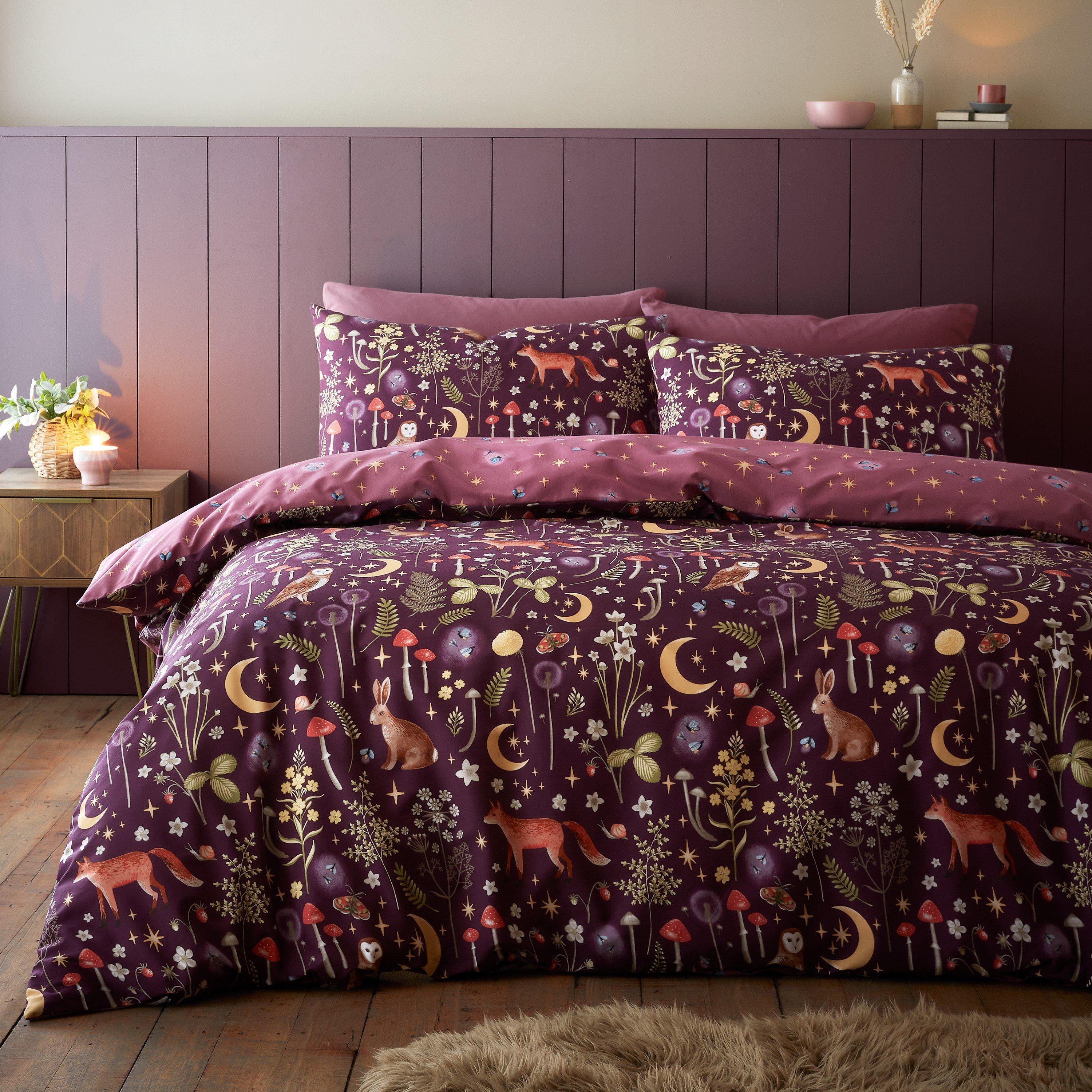 Catherine Lansfield  Enchanted Twilight Animals Duvet Cover Set - Plum - Double