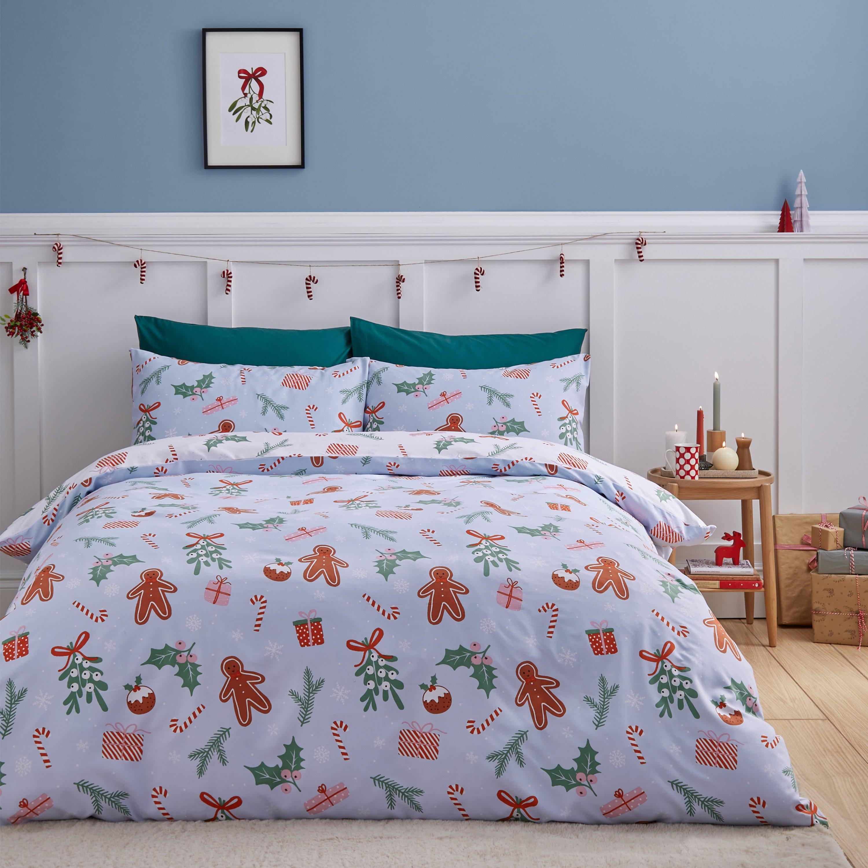Blue - Catherine Lansfield - Christmas Gingerbread Soft Microfibre Duvet Set - 1