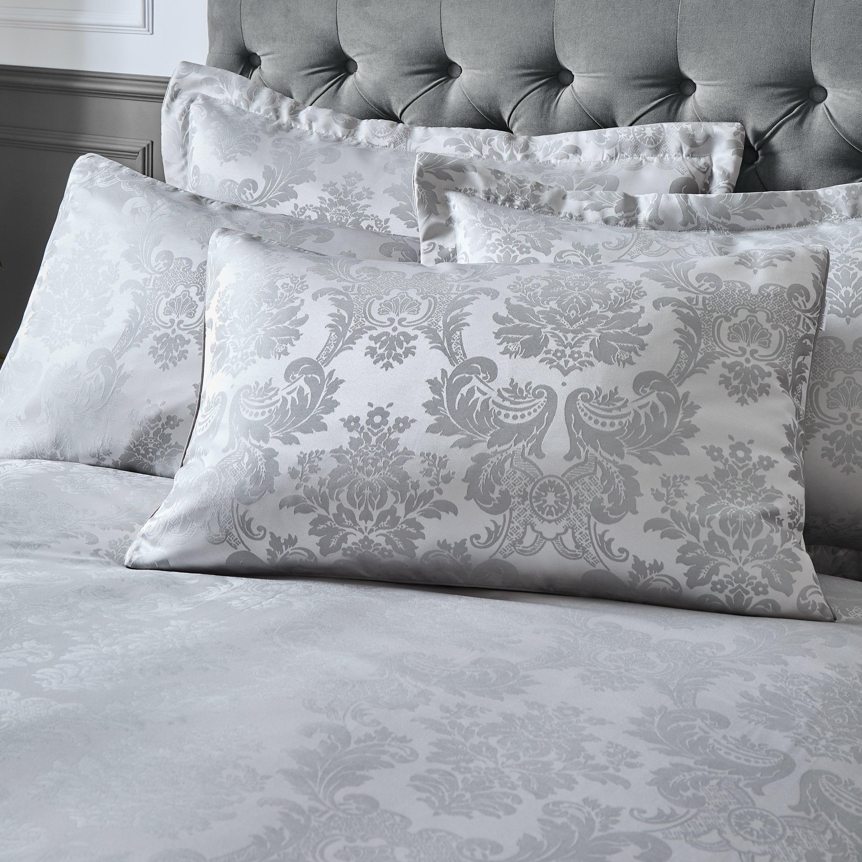 Silver Grey - Catherine Lansfield - Damask Jacquard Duvet Cover Set - 2