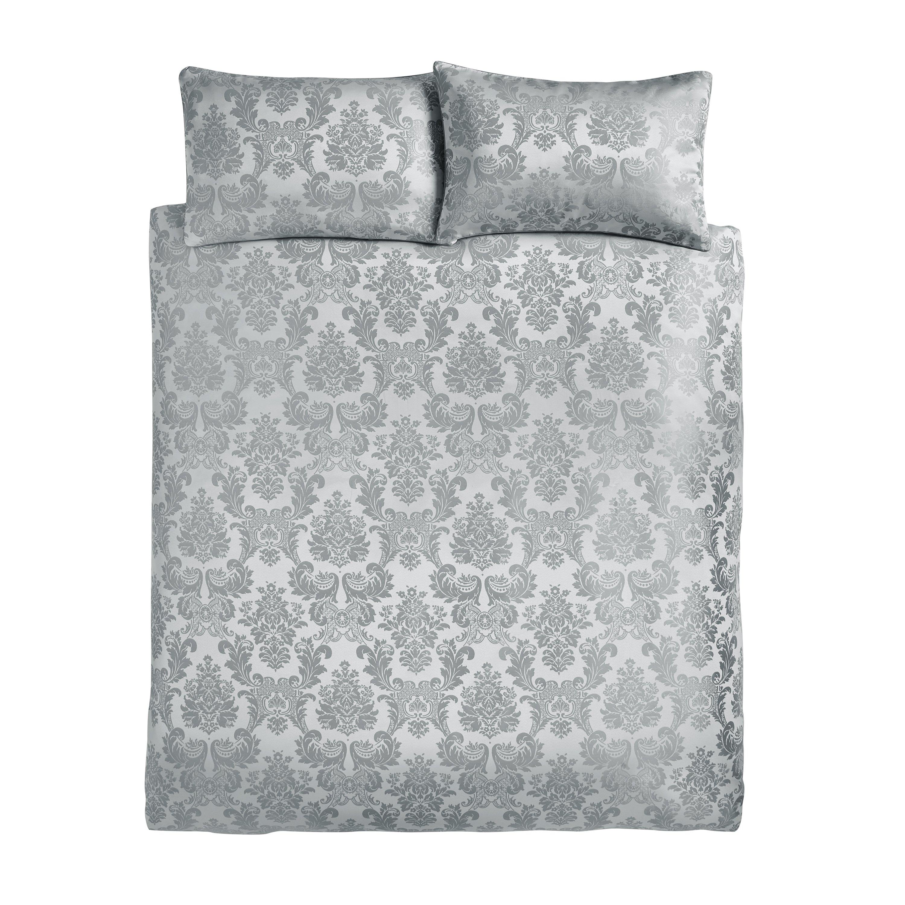 Silver Grey - Catherine Lansfield - Damask Jacquard Duvet Cover Set - 4