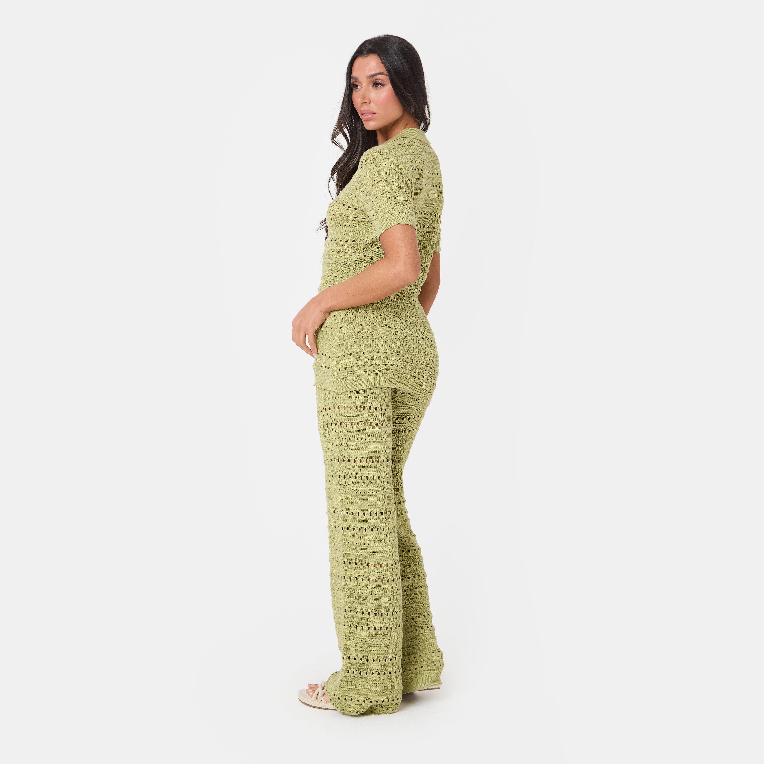 Green - I Saw It First - Crochet Shirt and Pant Set - 3