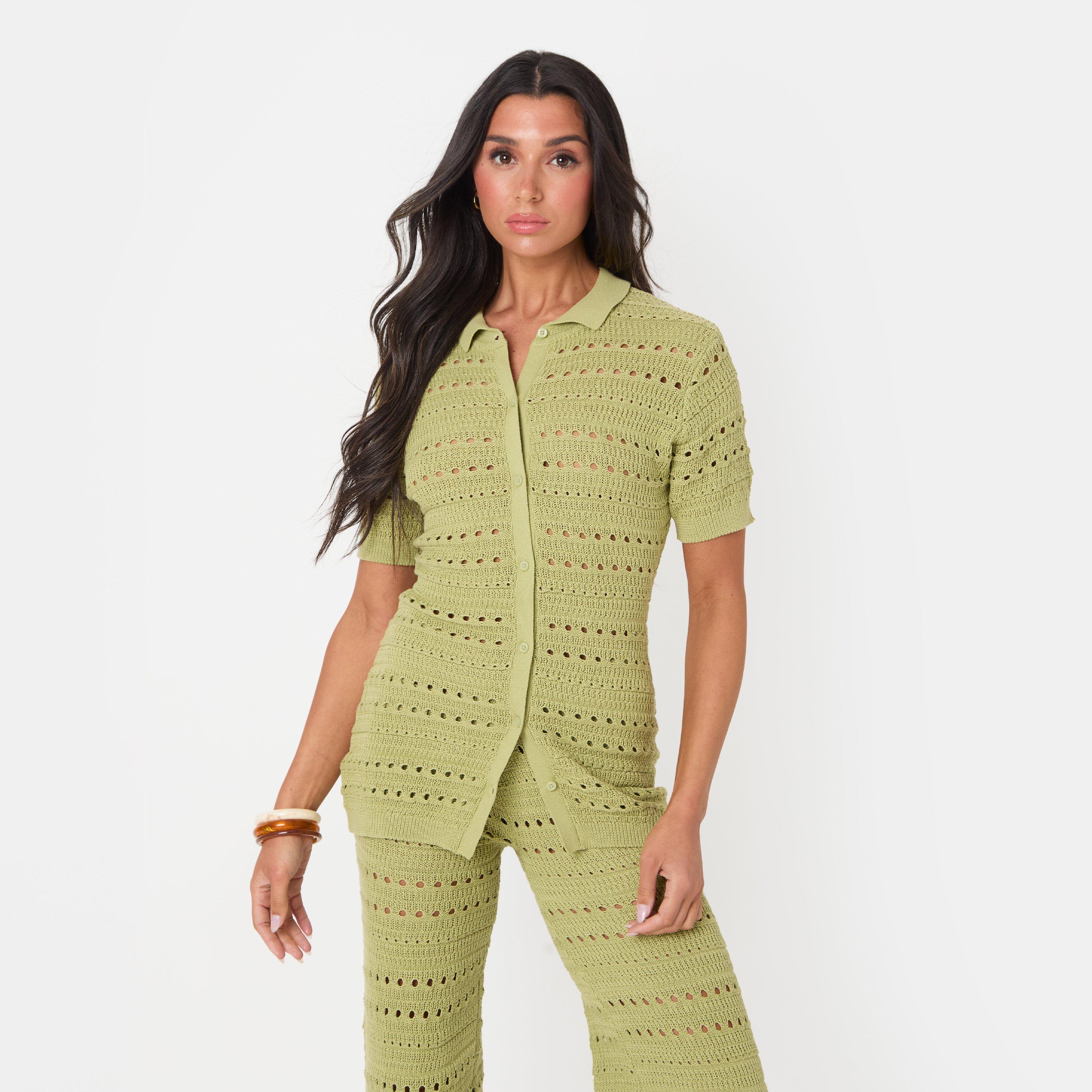 Green - I Saw It First - Crochet Shirt and Pant Set - 4