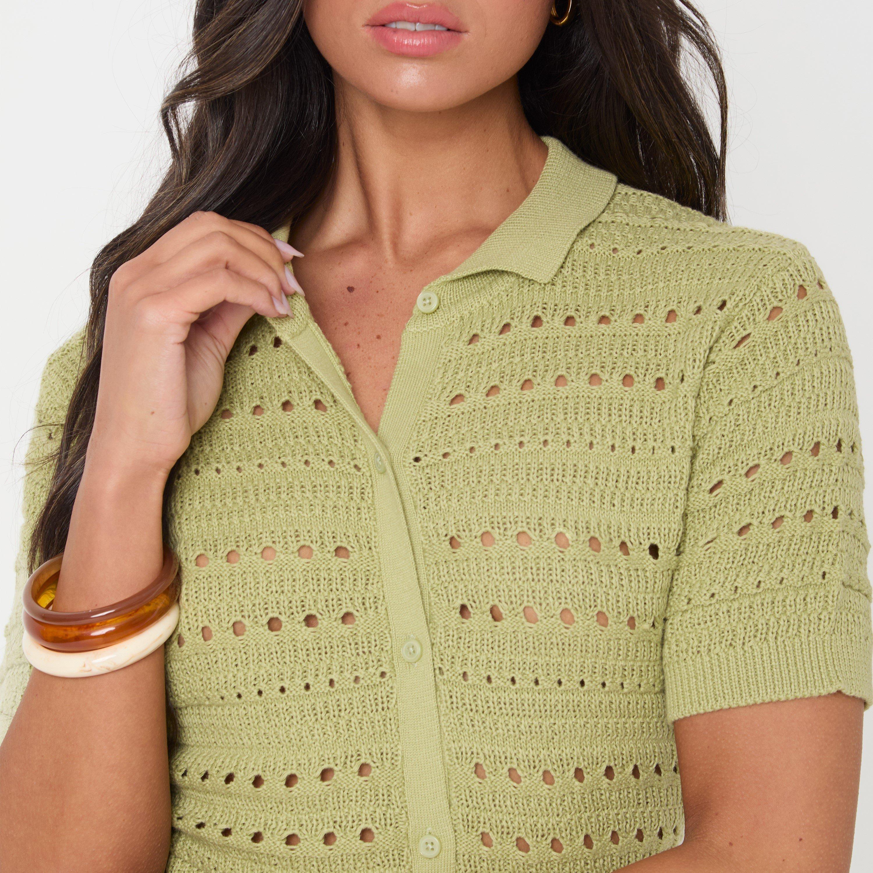 Green - I Saw It First - Crochet Shirt and Pant Set - 6