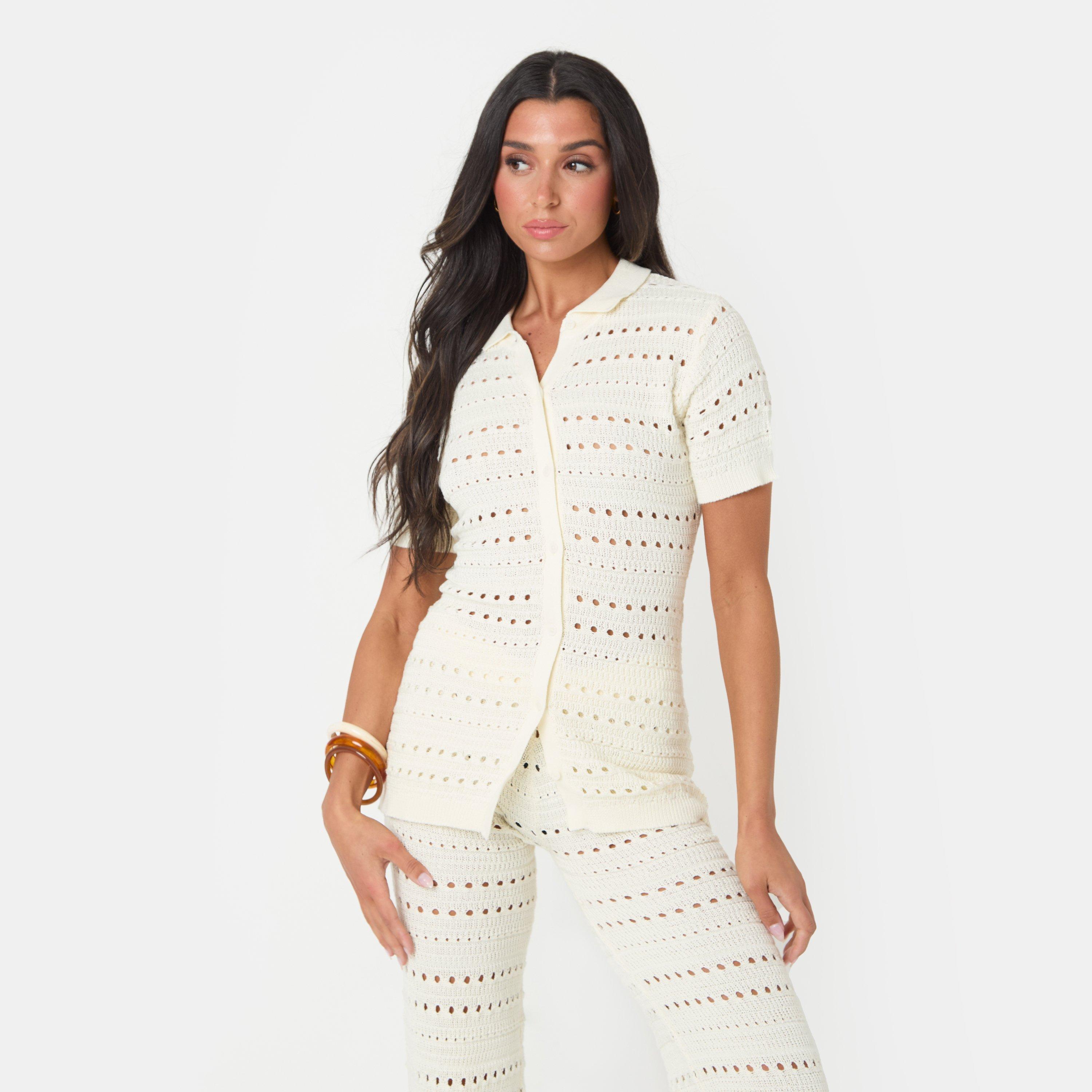Cream - I Saw It First - Crochet Shirt and Pant Set - 3