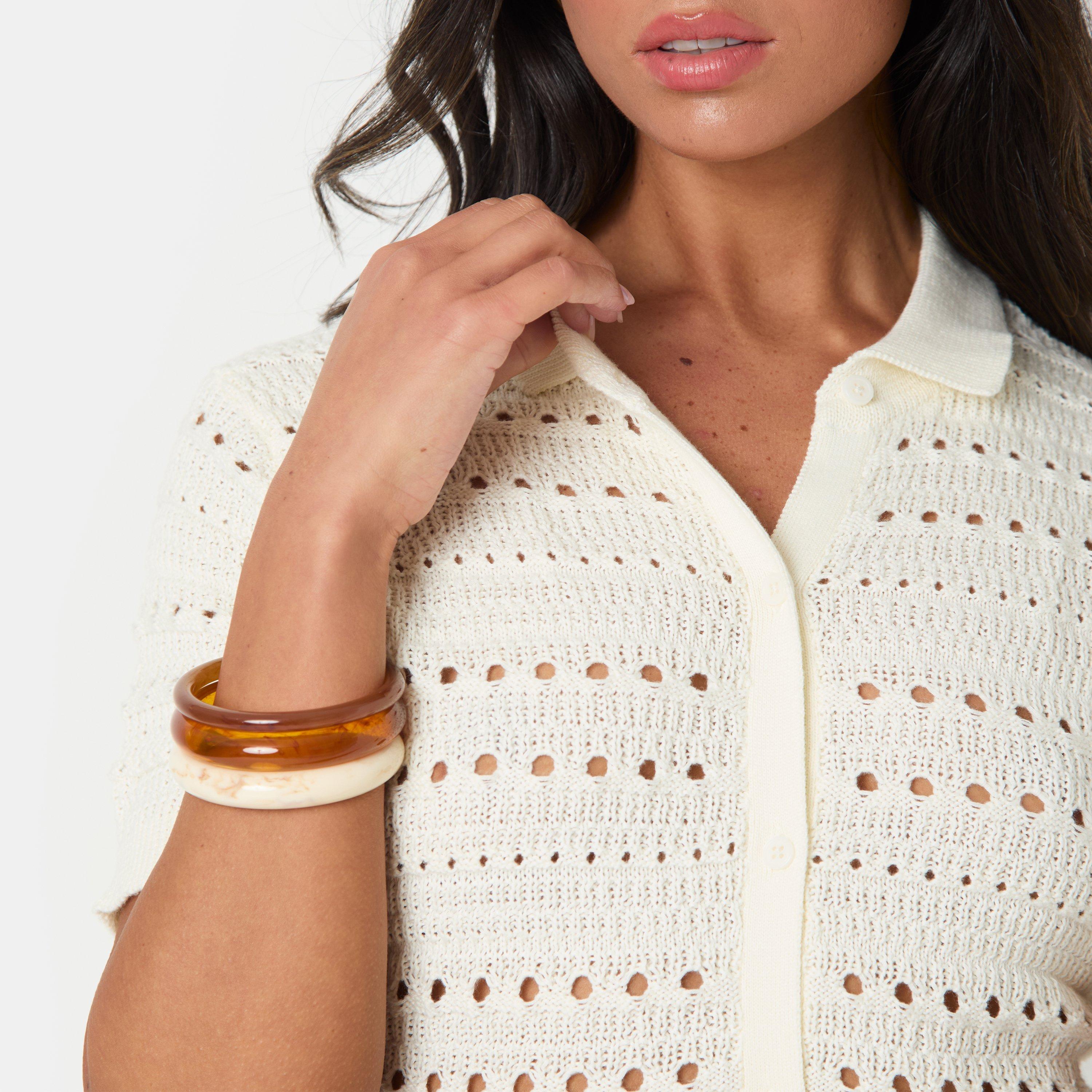 Cream - I Saw It First - Crochet Shirt and Pant Set - 5