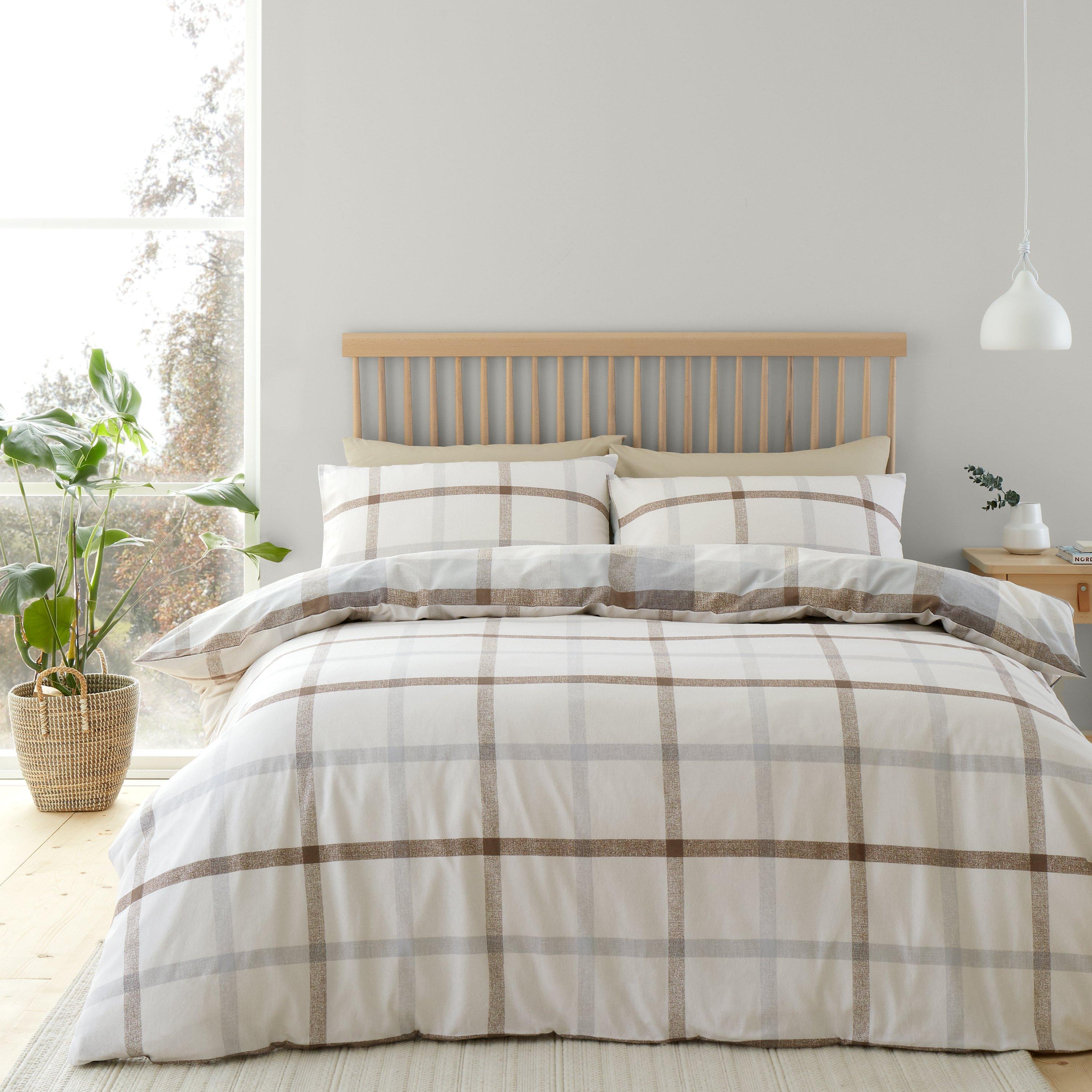 Natural - Catherine Lansfield - Brushed Cotton Check Duvet Cover Set - 2