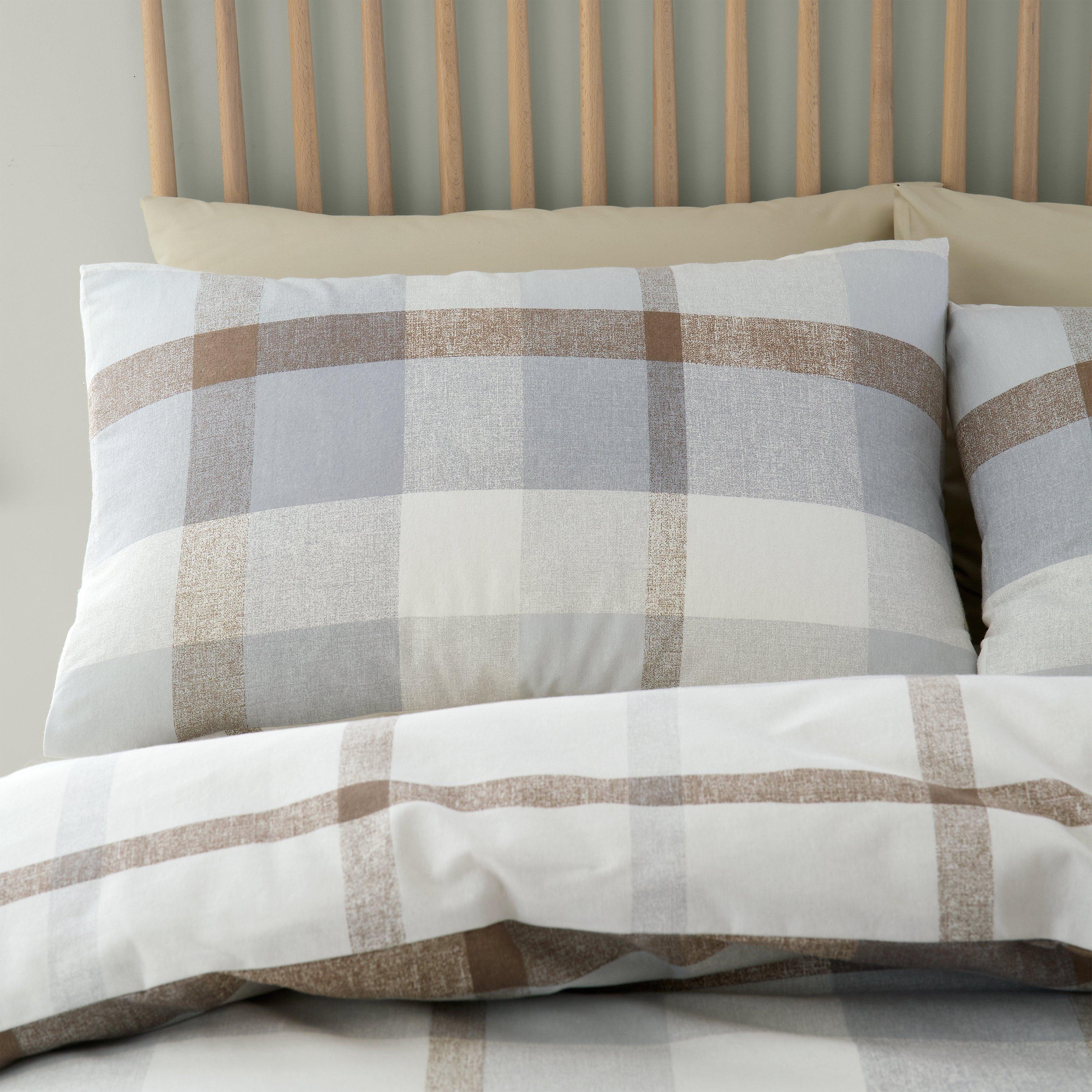 Natural - Catherine Lansfield - Brushed Cotton Check Duvet Cover Set - 3