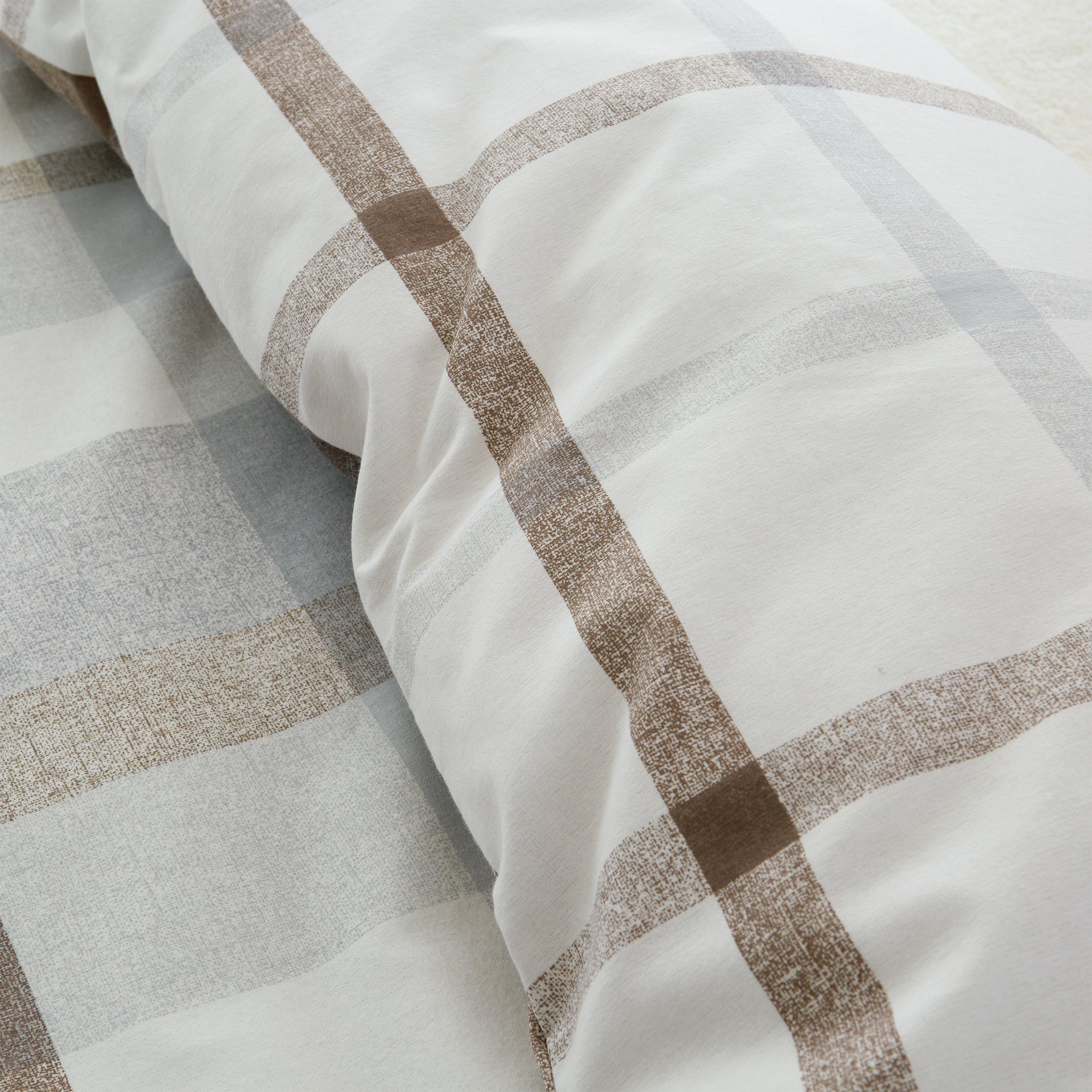 Natural - Catherine Lansfield - Brushed Cotton Check Duvet Cover Set - 4