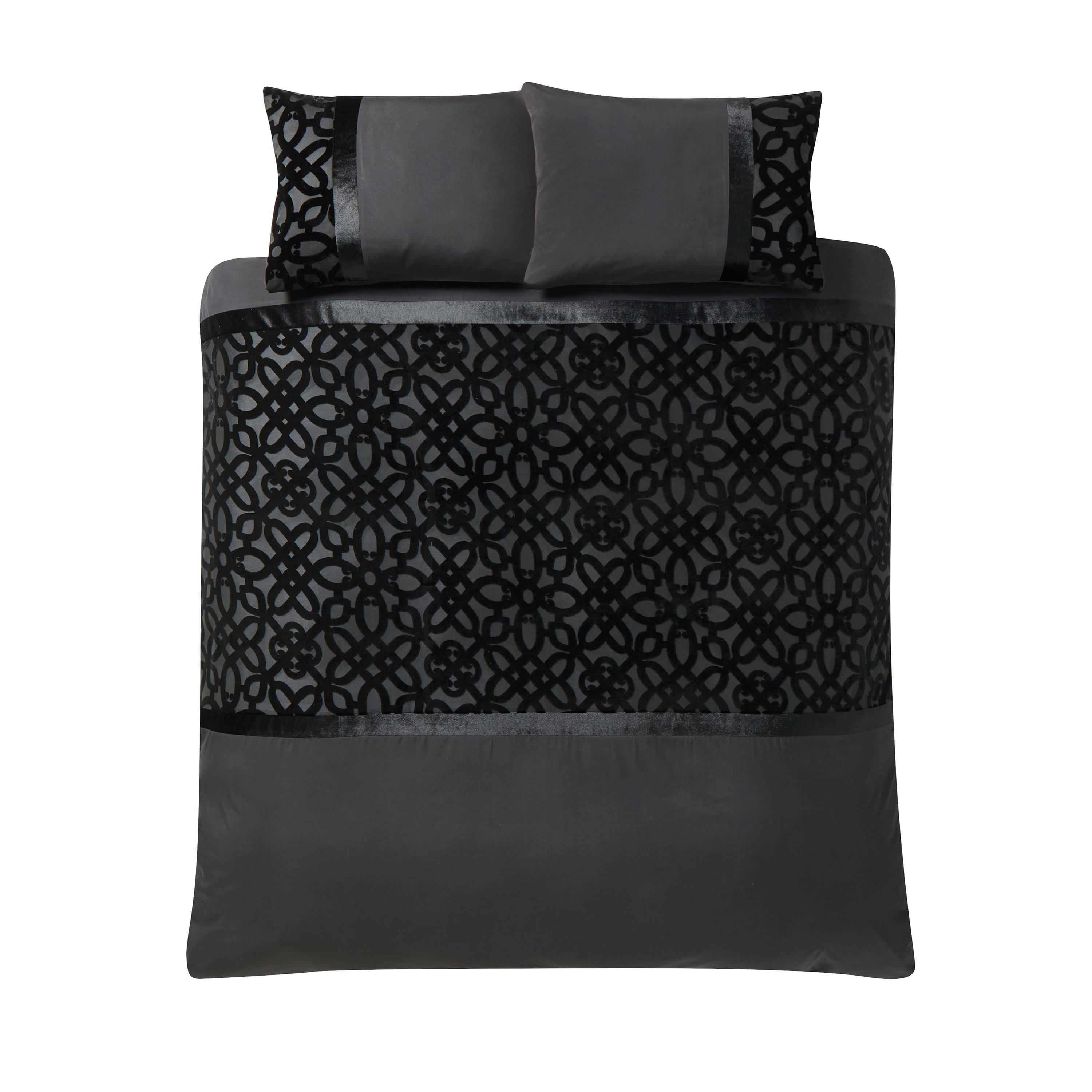 Black - Catherine Lansfield - Lattice Cut Velvet Duvet Cover Set - 4