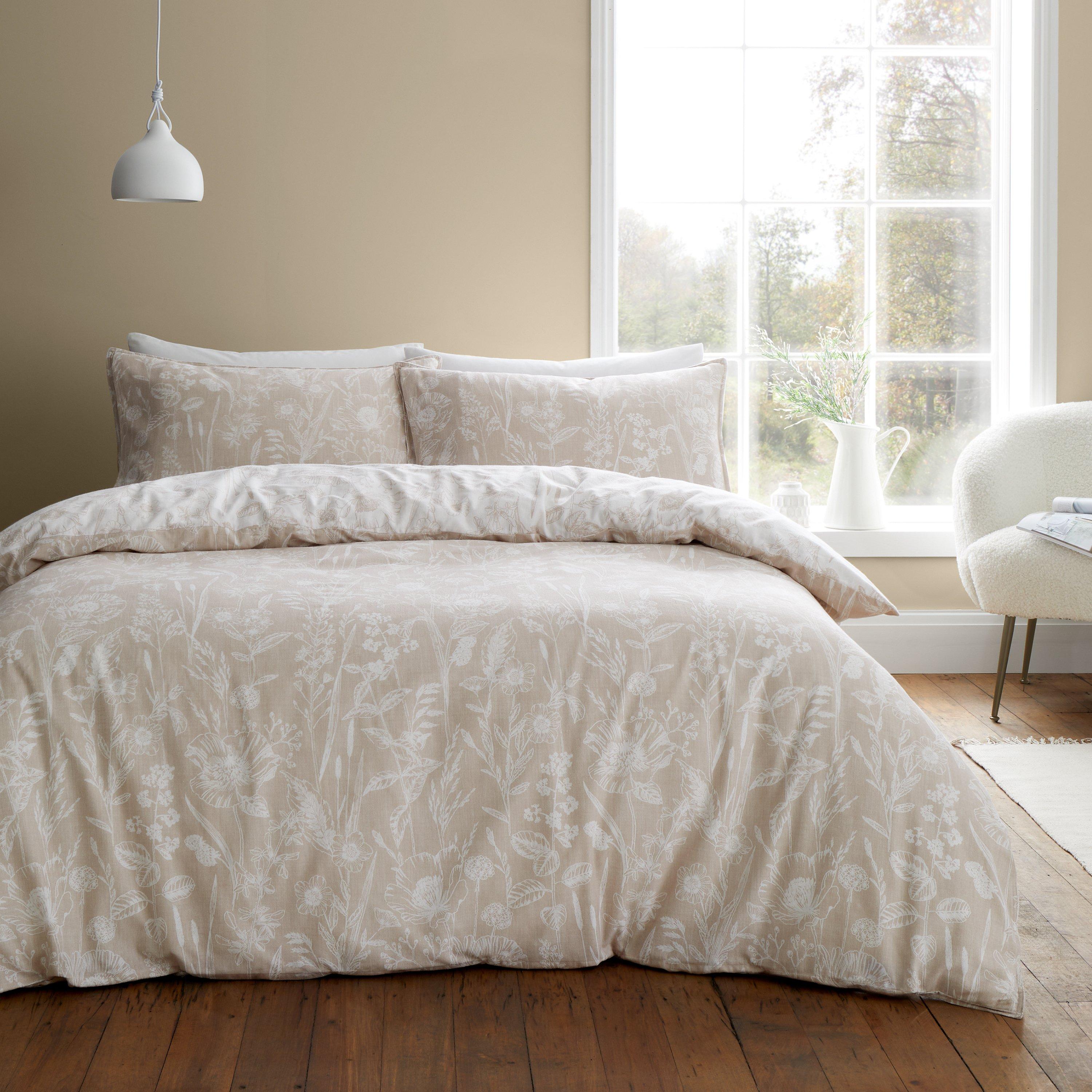 Natural - Bianca - Brushed Cotton Floral Toile Duvet Cover Set - 2