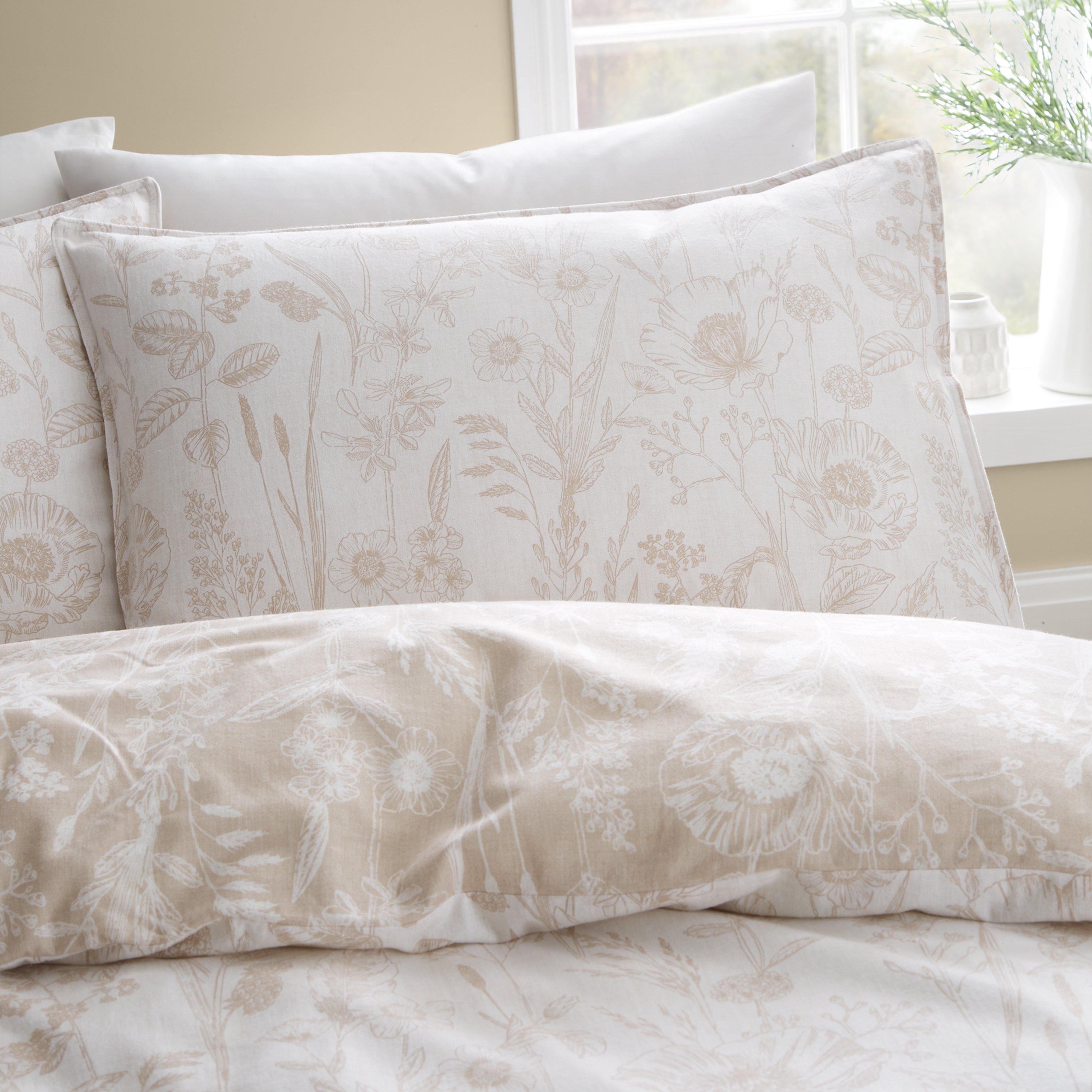 Natural - Bianca - Brushed Cotton Floral Toile Duvet Cover Set - 3
