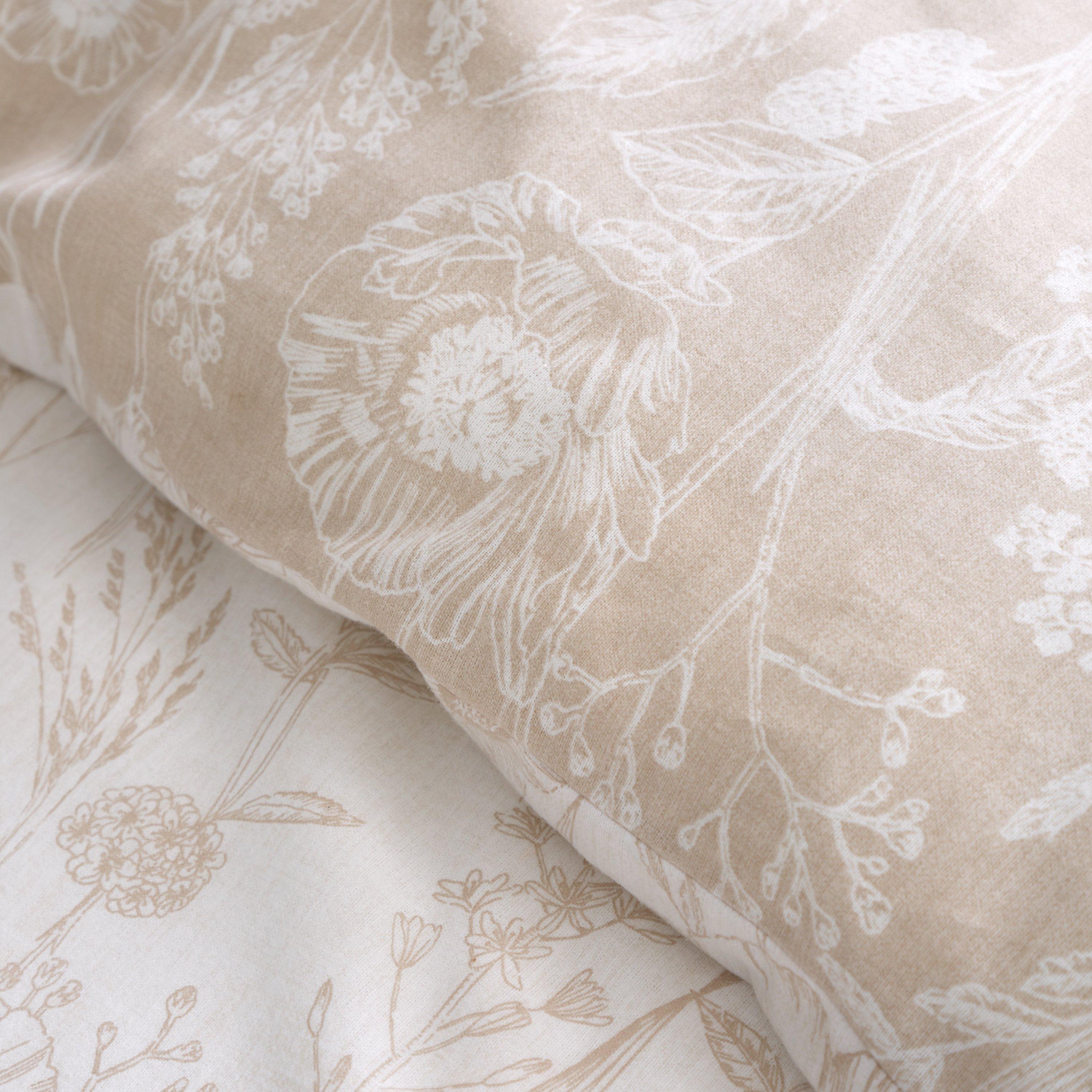 Natural - Bianca - Brushed Cotton Floral Toile Duvet Cover Set - 4