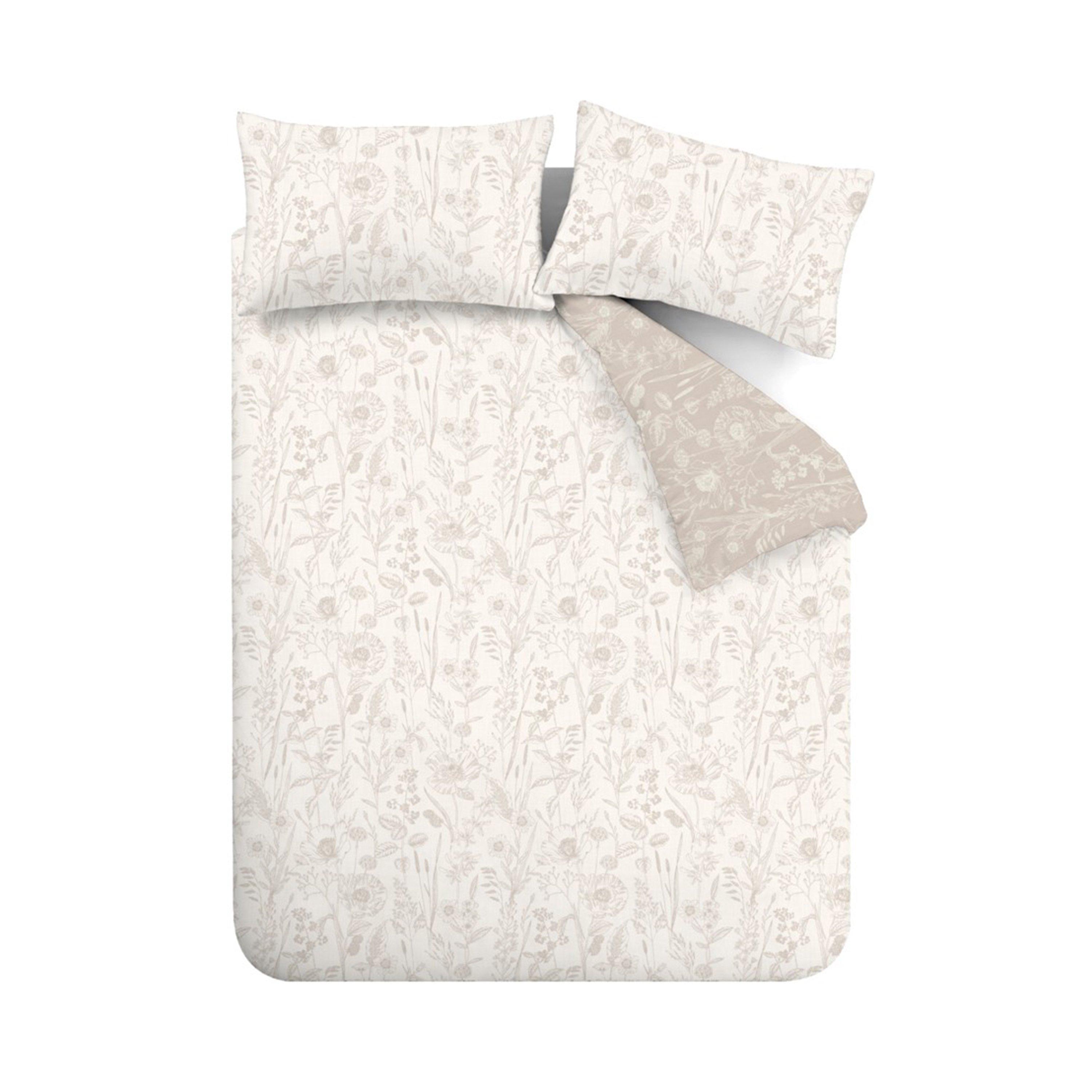 Natural - Bianca - Brushed Cotton Floral Toile Duvet Cover Set - 5