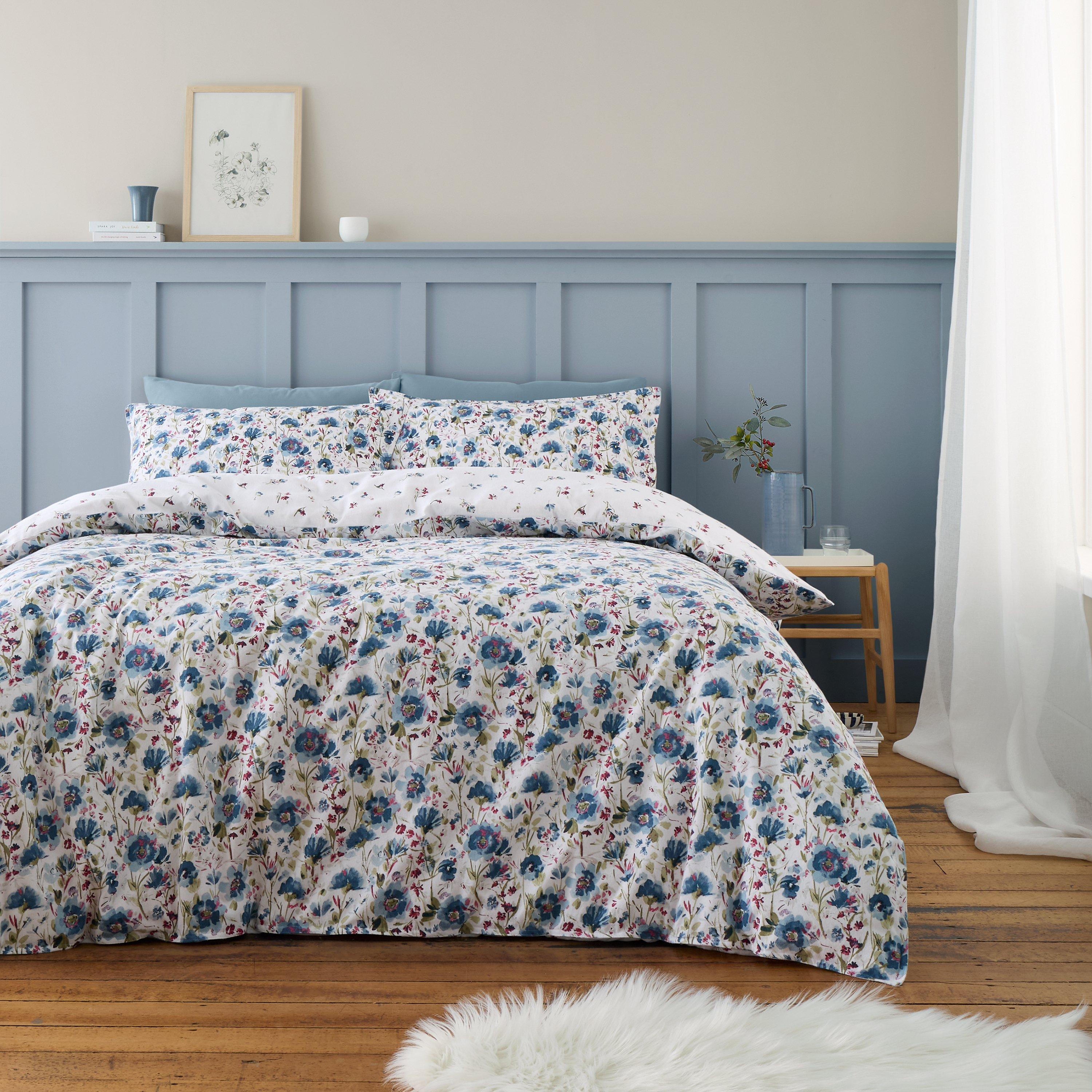 Blue - Bianca - Brushed Cotton Ophelia Floral Duvet Cover Set - 1