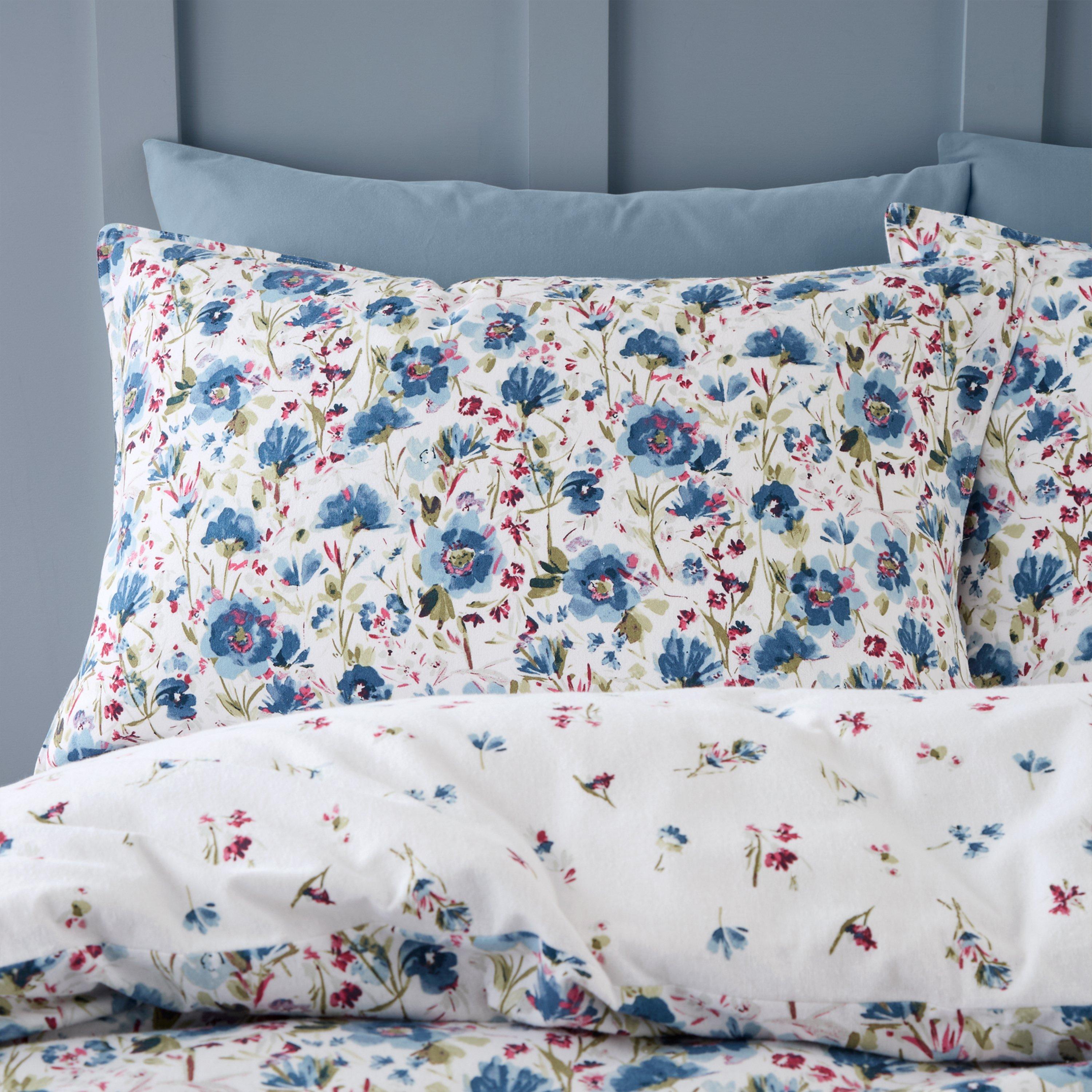 Blue - Bianca - Brushed Cotton Ophelia Floral Duvet Cover Set - 3