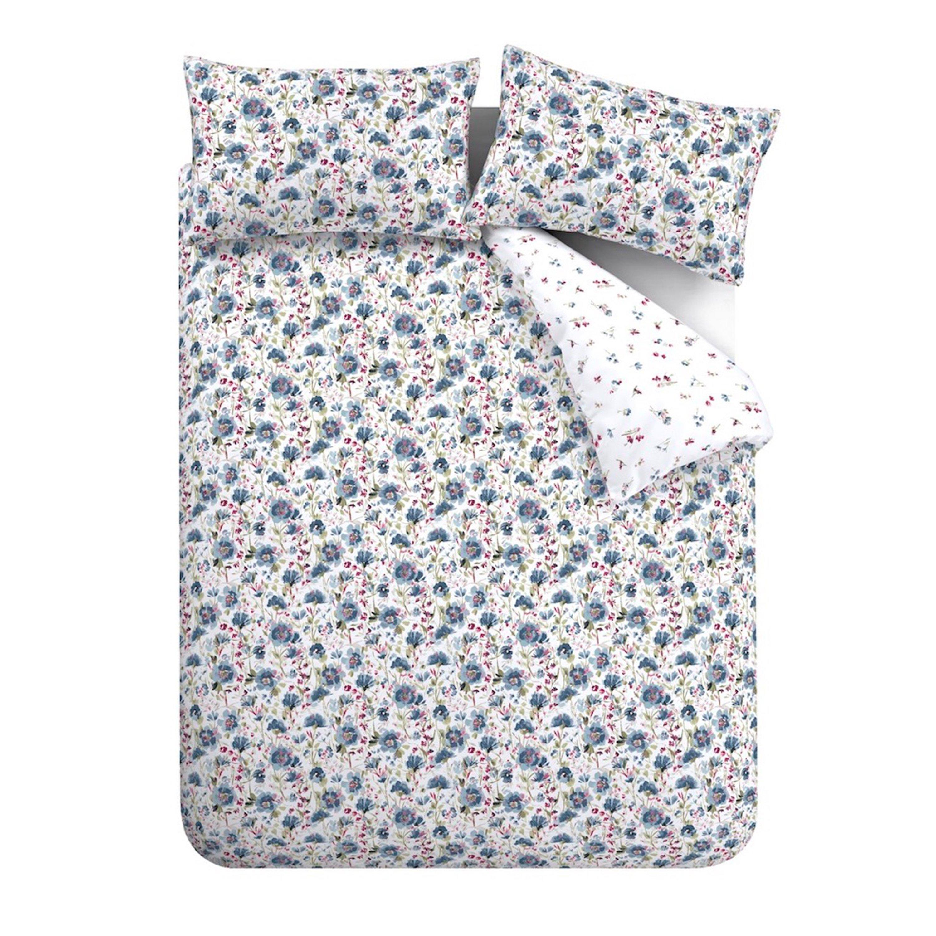 Blue - Bianca - Brushed Cotton Ophelia Floral Duvet Cover Set - 5