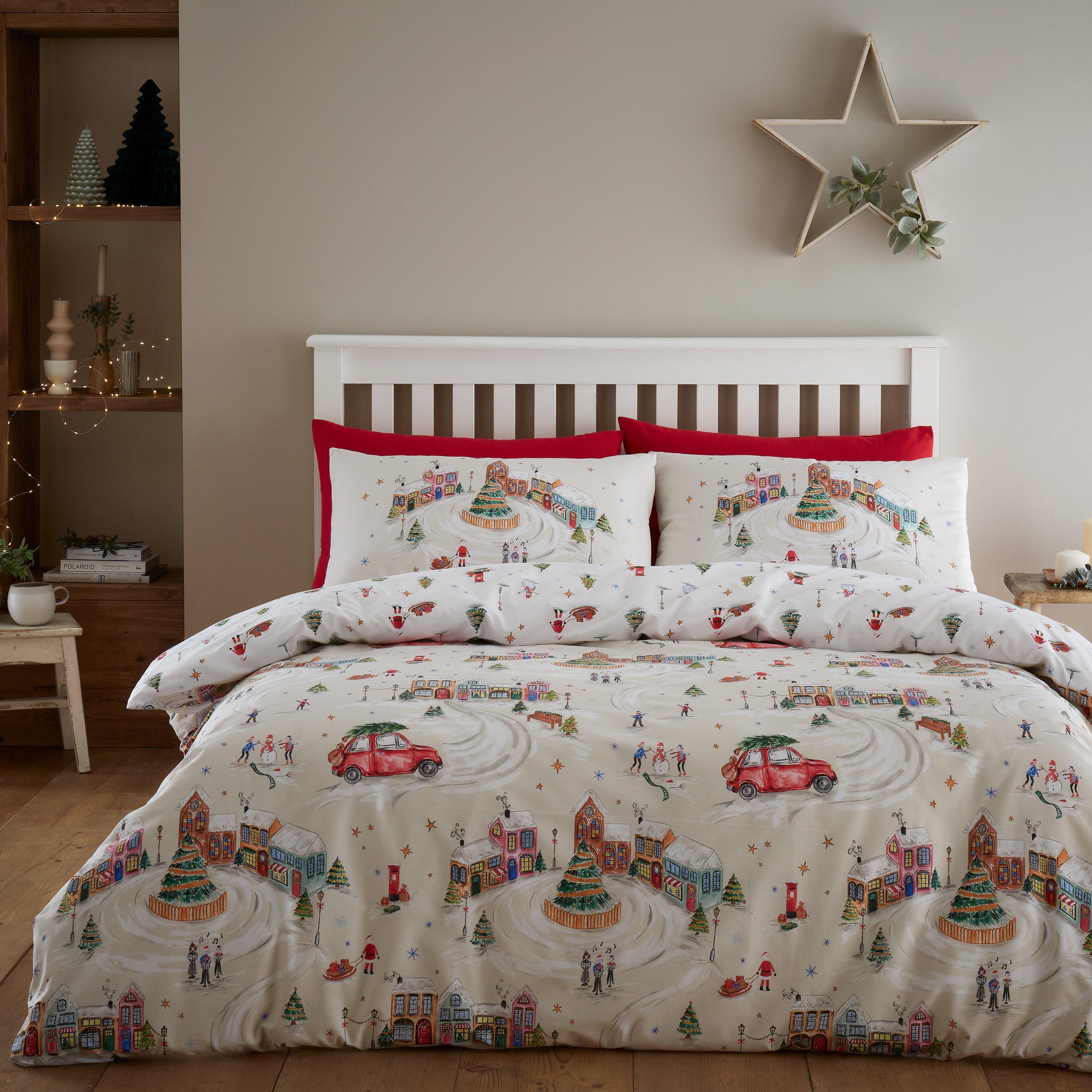 Neutral - Catherine Lansfield - Christmas Town Reversible Duvet Cover Set - 1
