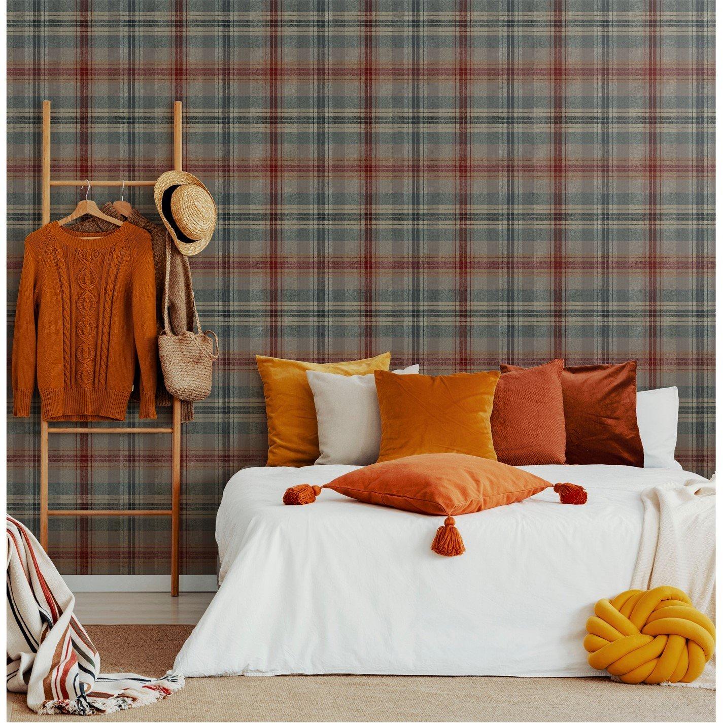 Red - Fresco - Highland Cosy Tartan Red/Green Wallpaper - 2