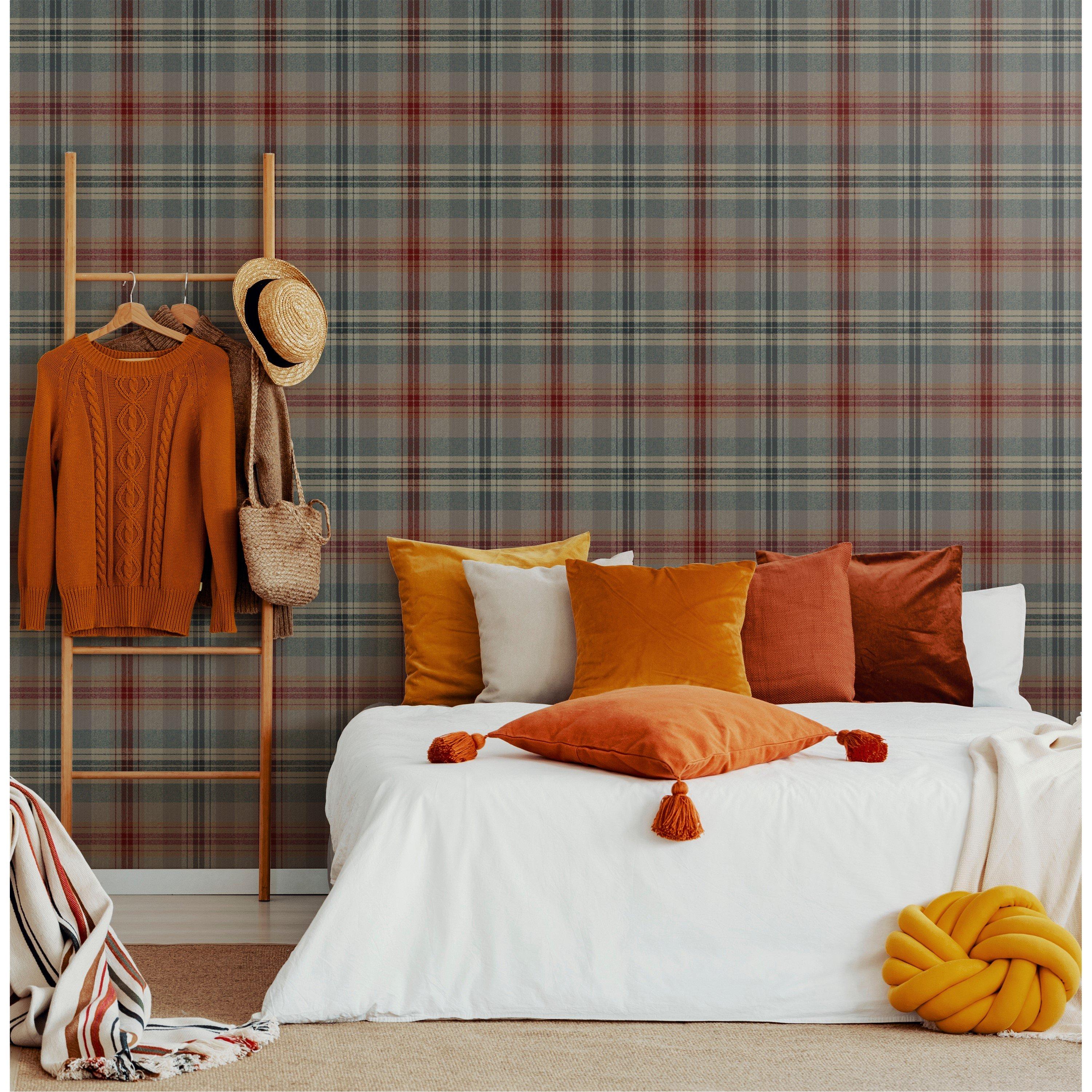 Red - Fresco - Highland Cosy Tartan Red/Green Wallpaper - 2
