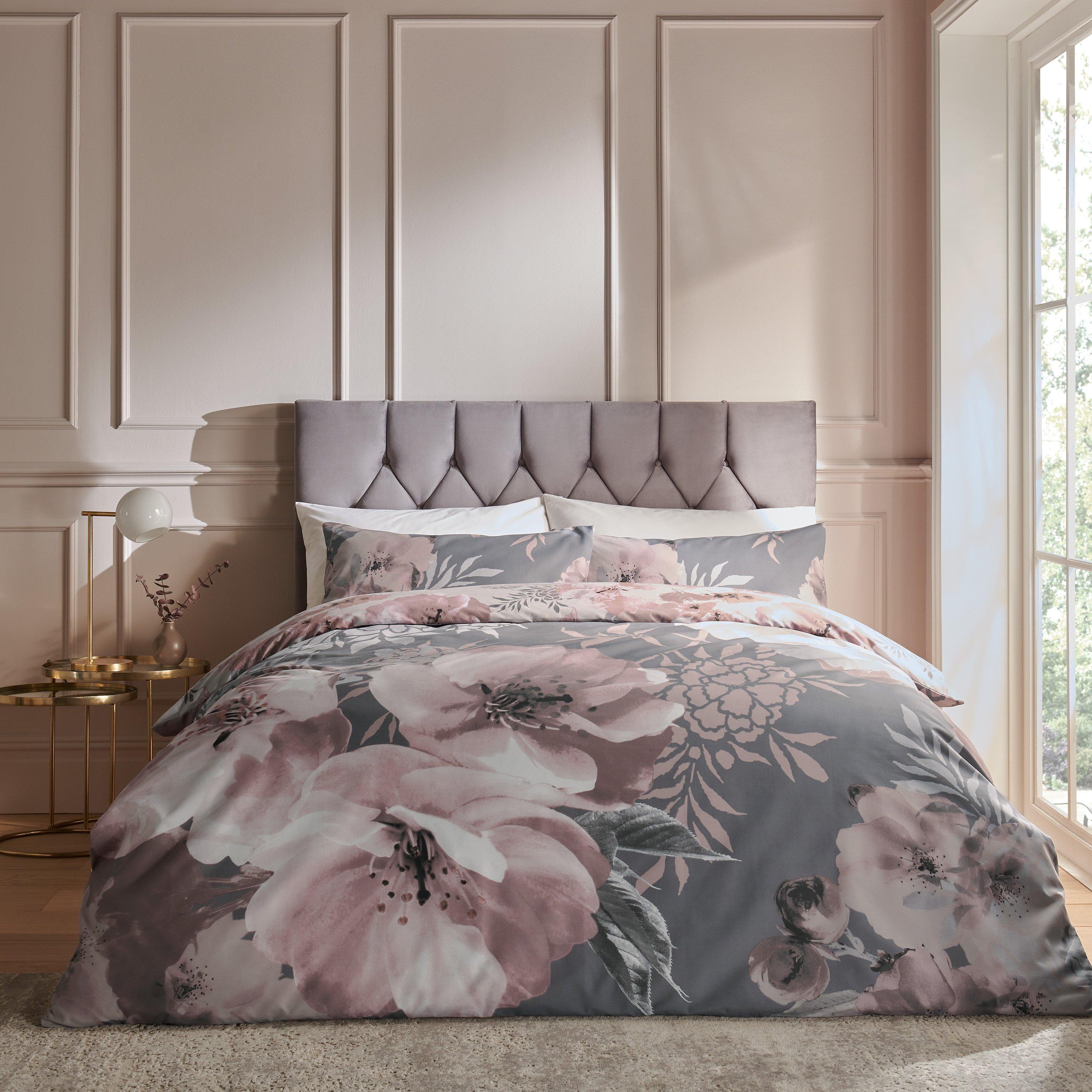 Grey - Catherine Lansfield - Dramatic Floral Reversible Duvet Cover Set - 1