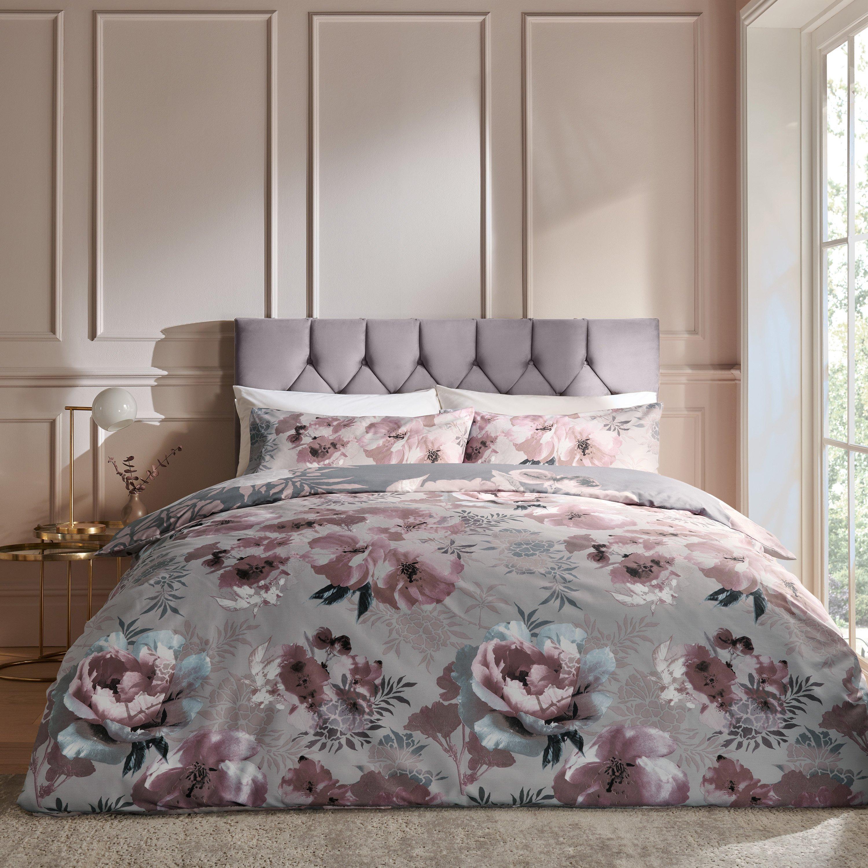Grey - Catherine Lansfield - Dramatic Floral Reversible Duvet Cover Set - 2