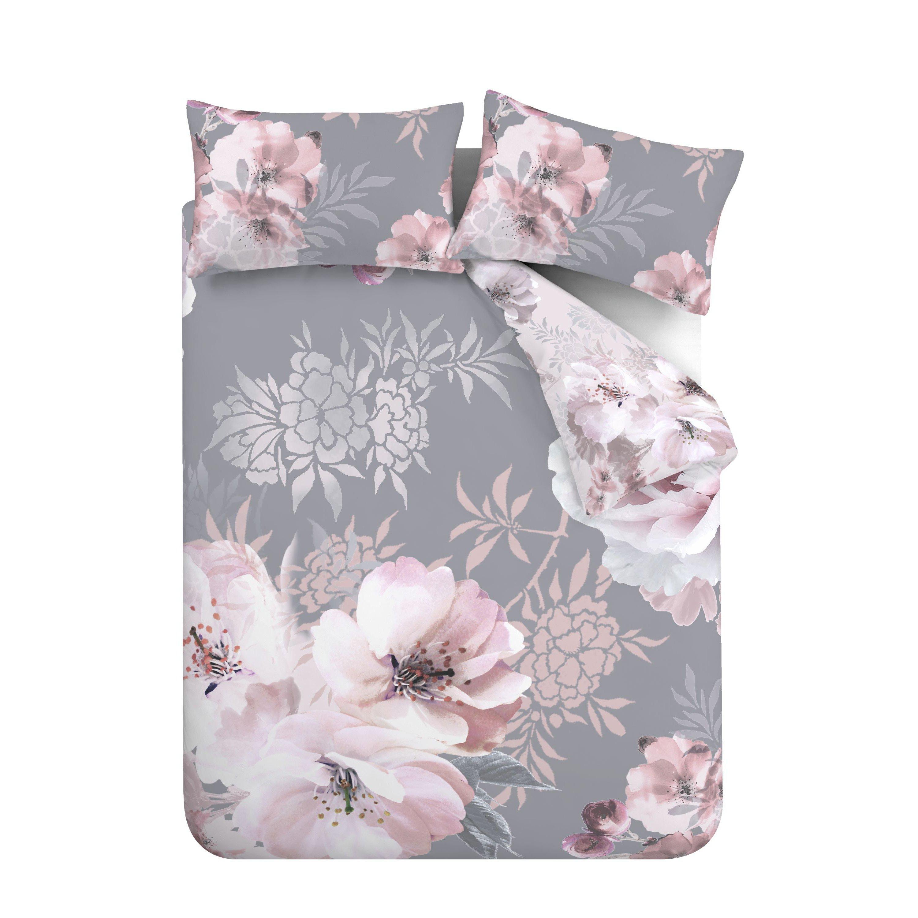 Grey - Catherine Lansfield - Dramatic Floral Reversible Duvet Cover Set - 5