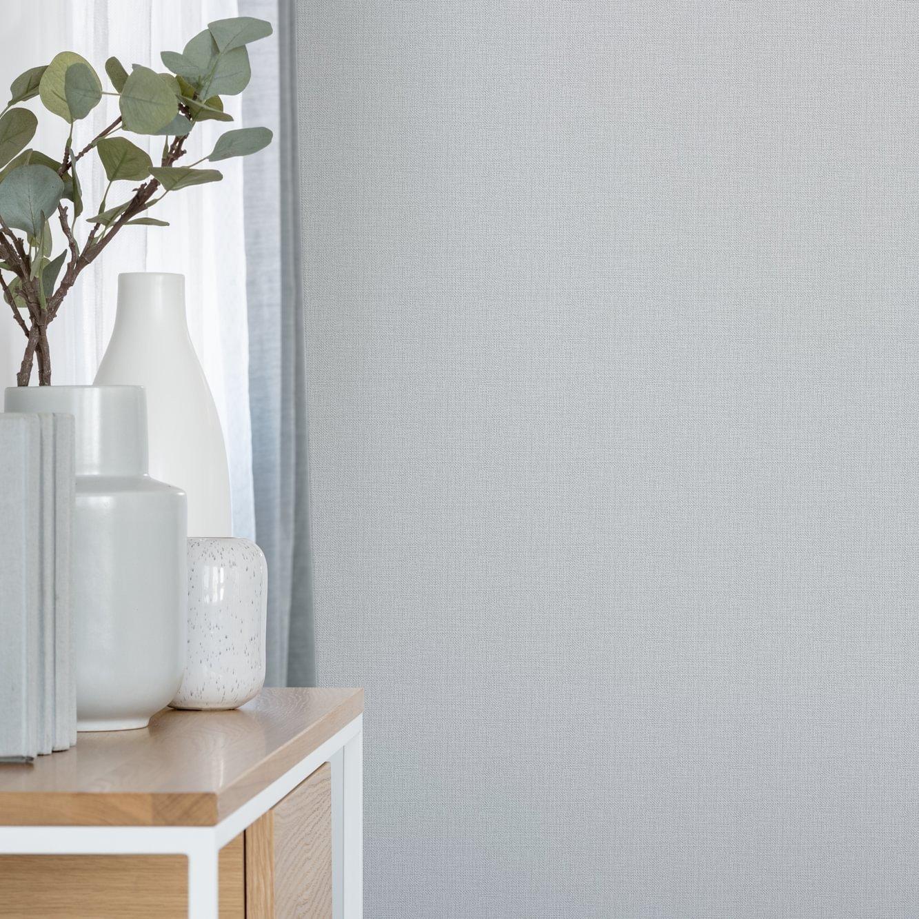 Blue - Superfresco - White Linen Flat Wallpaper - 2