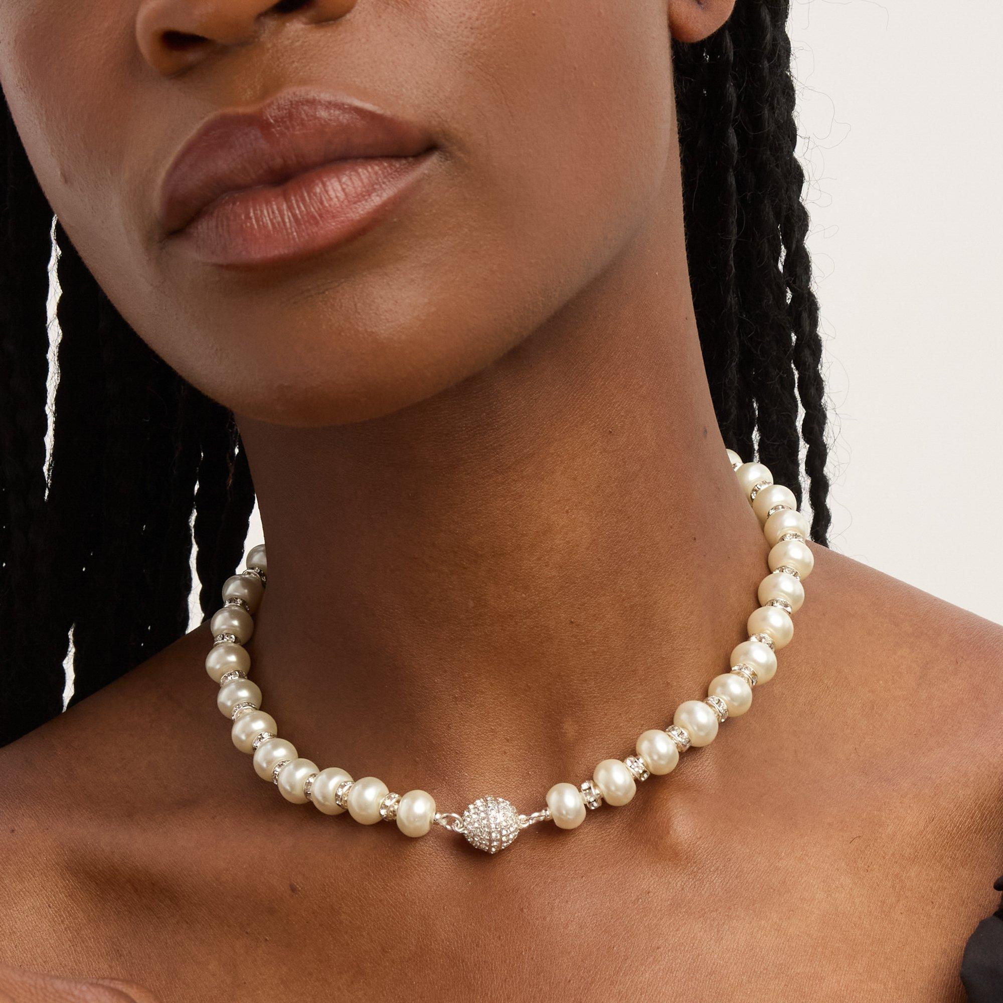 Silver - Jon Richard - Jon Richard Silver Plated and Pave Pearl Necklace - 2