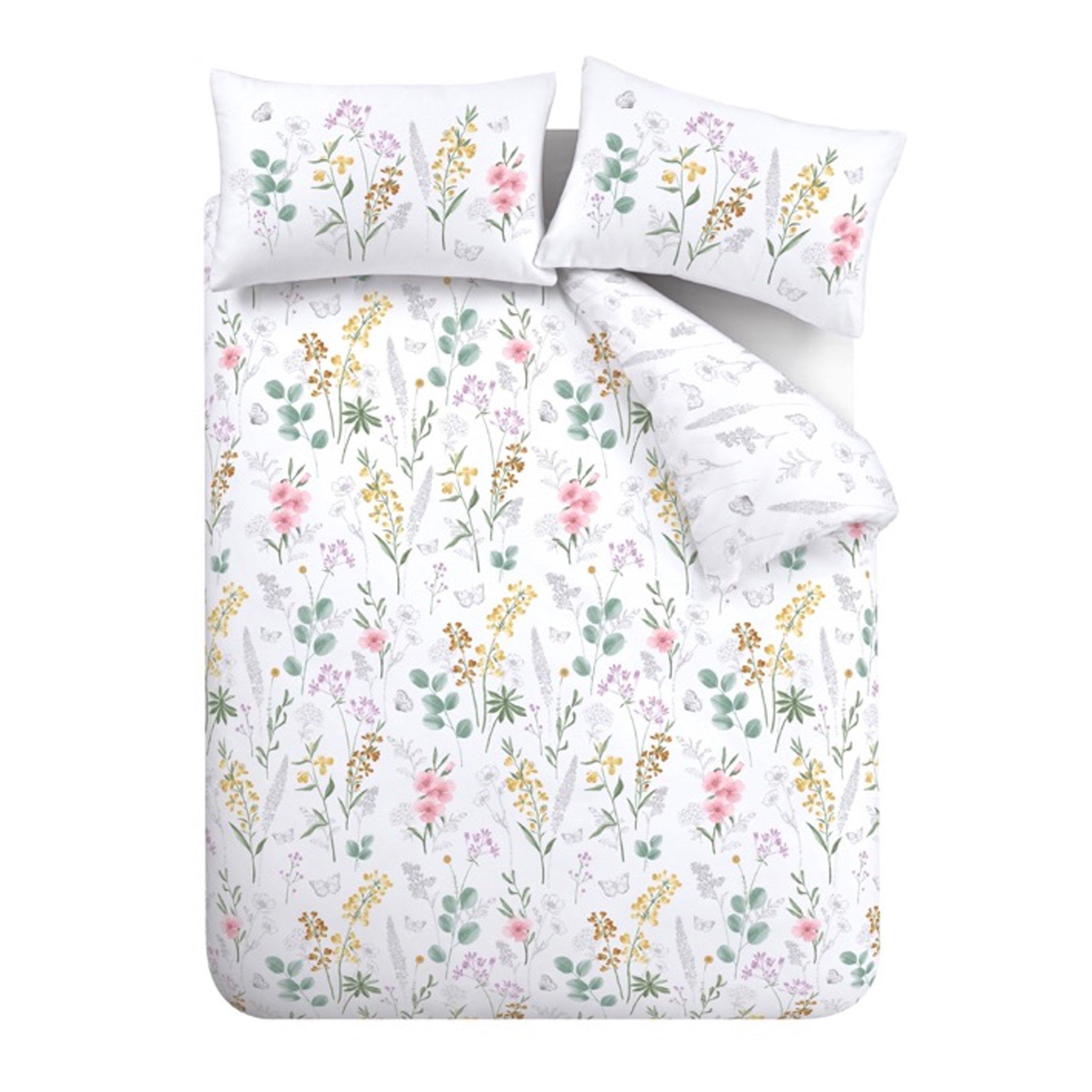 White/ Green - Catherine Lansfield - Emilia Floral Reversible Duvet Cover Set - 5