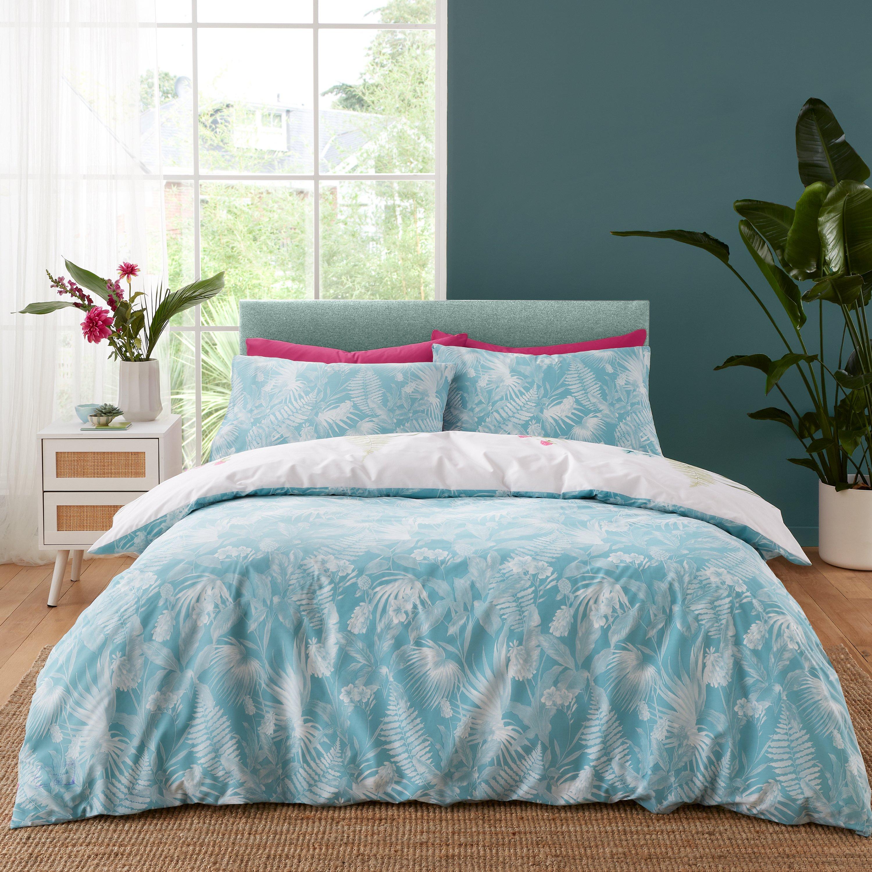 Green - Catherine Lansfield - Aruba Tropical Floral Reversible Duvet Cover Set - 2