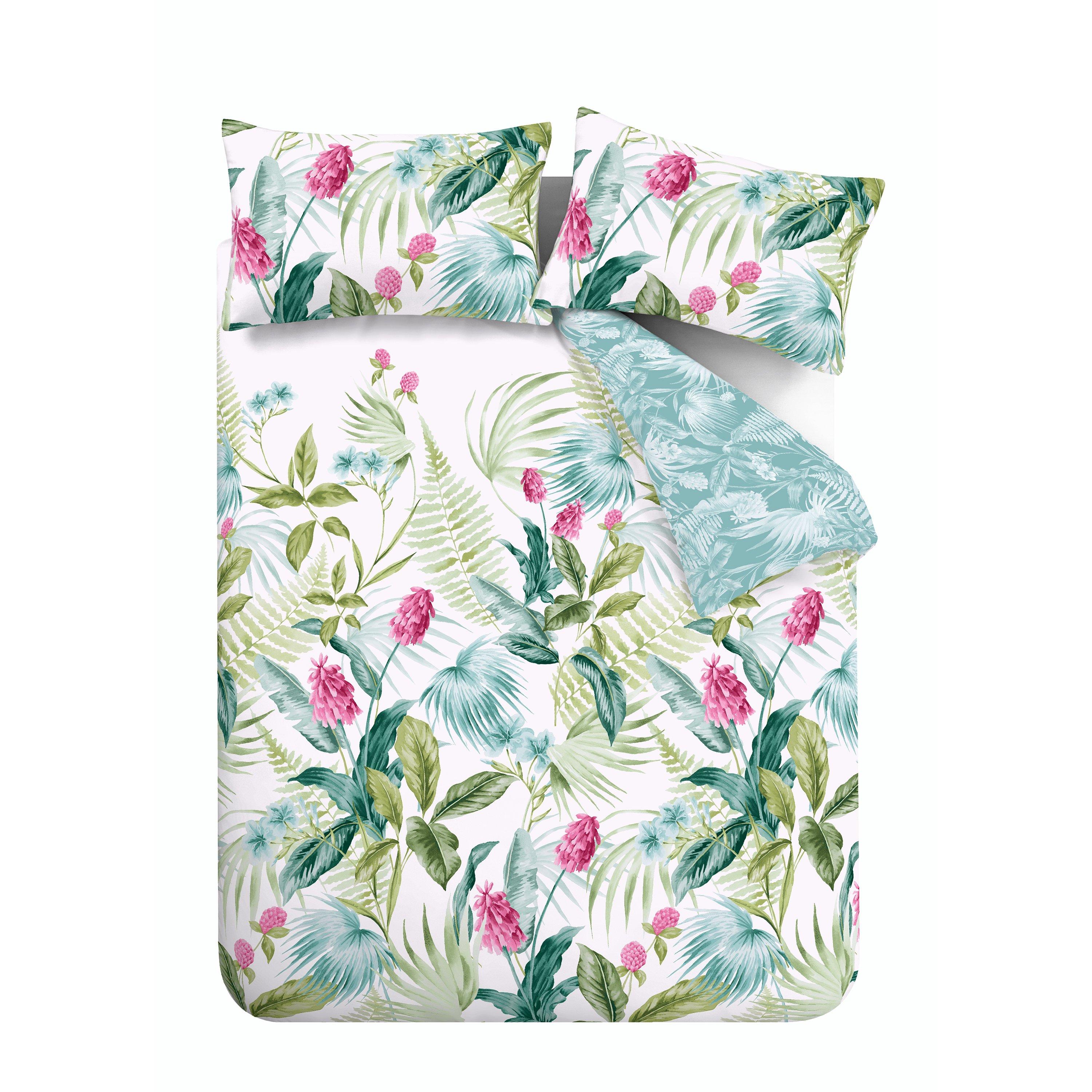 Green - Catherine Lansfield - Aruba Tropical Floral Reversible Duvet Cover Set - 5