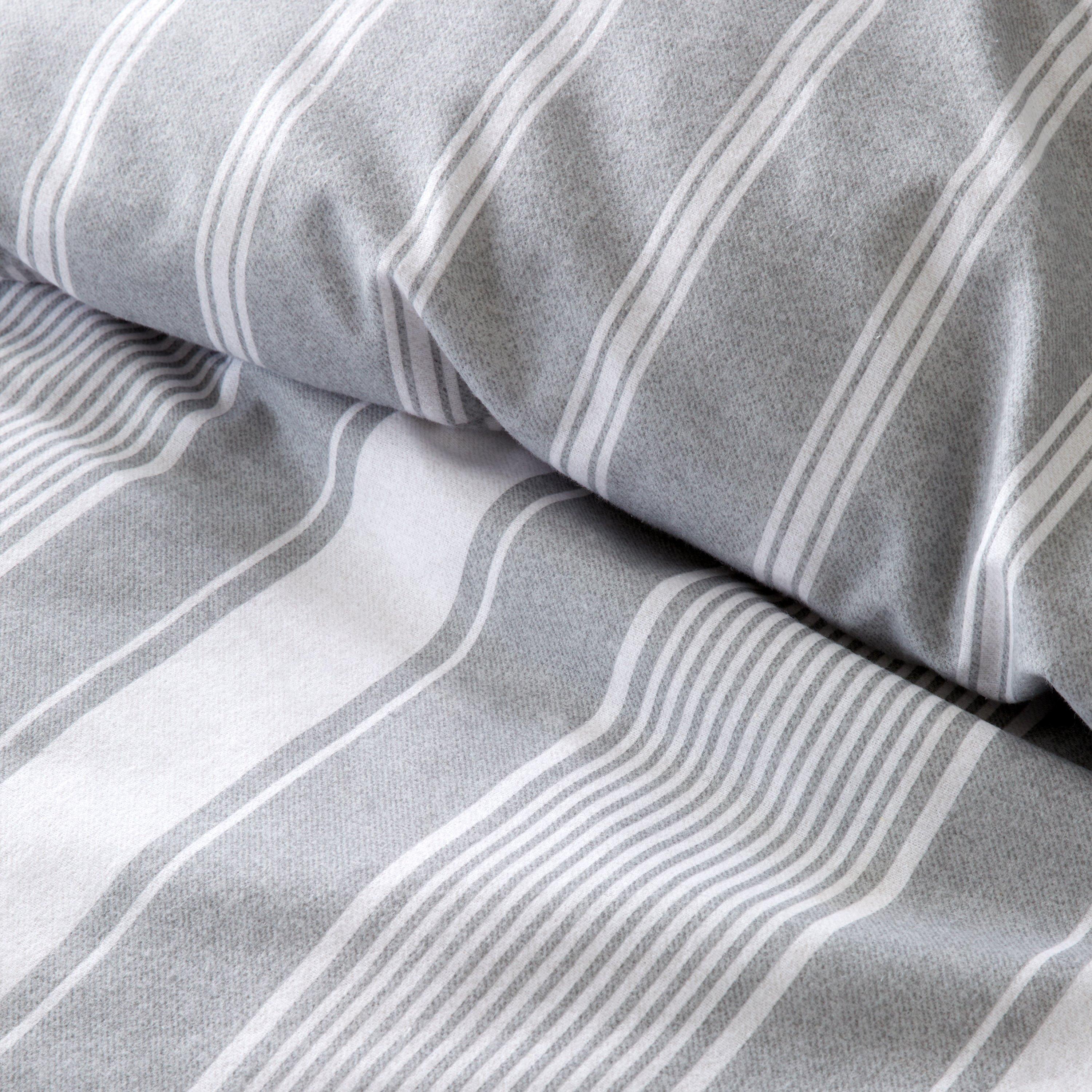 Grey - Bianca - Brushed Cotton Ticking Stripe Duvet Cover Set - 5