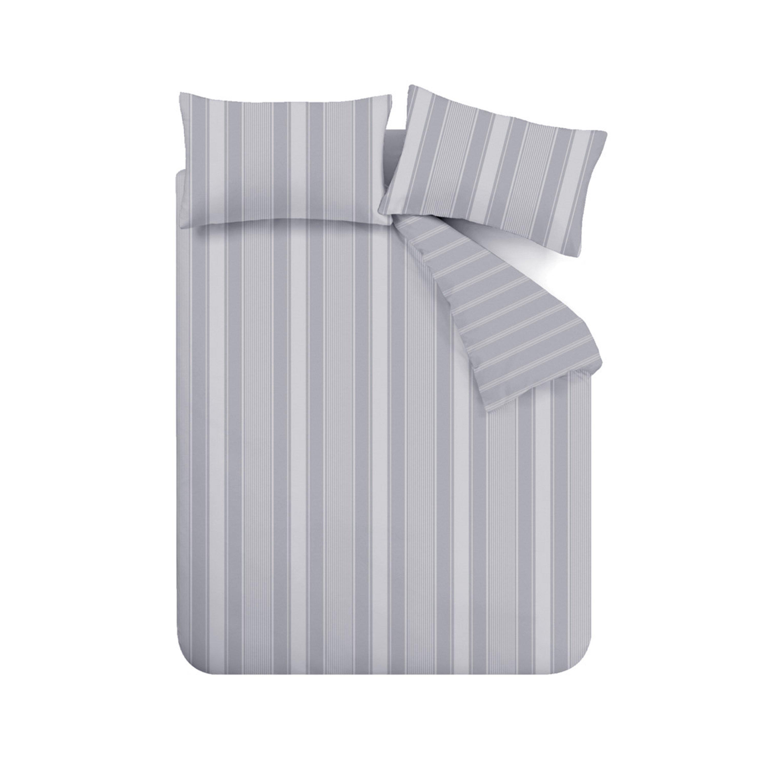Grey - Bianca - Brushed Cotton Ticking Stripe Duvet Cover Set - 6