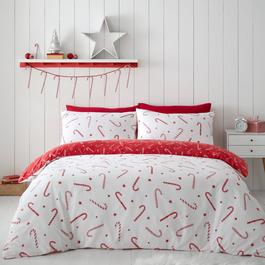 Catherine Lansfield Christmas Candy Cane Reversible Duvet Cover Set