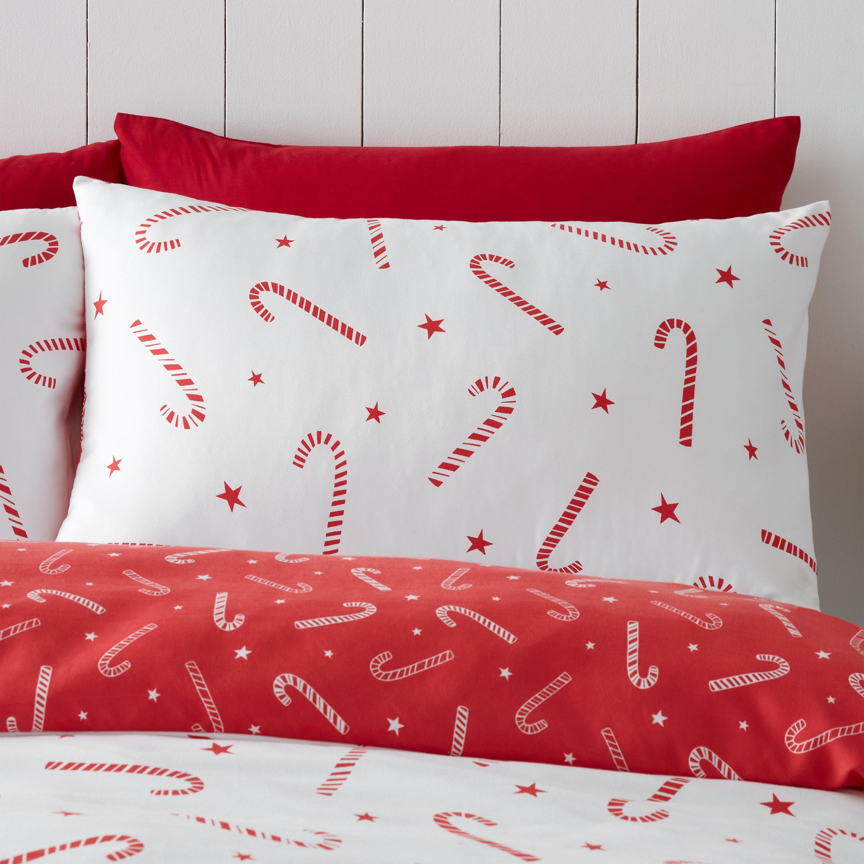 White - Catherine Lansfield - Christmas Candy Cane Reversible Duvet Cover Set - 3