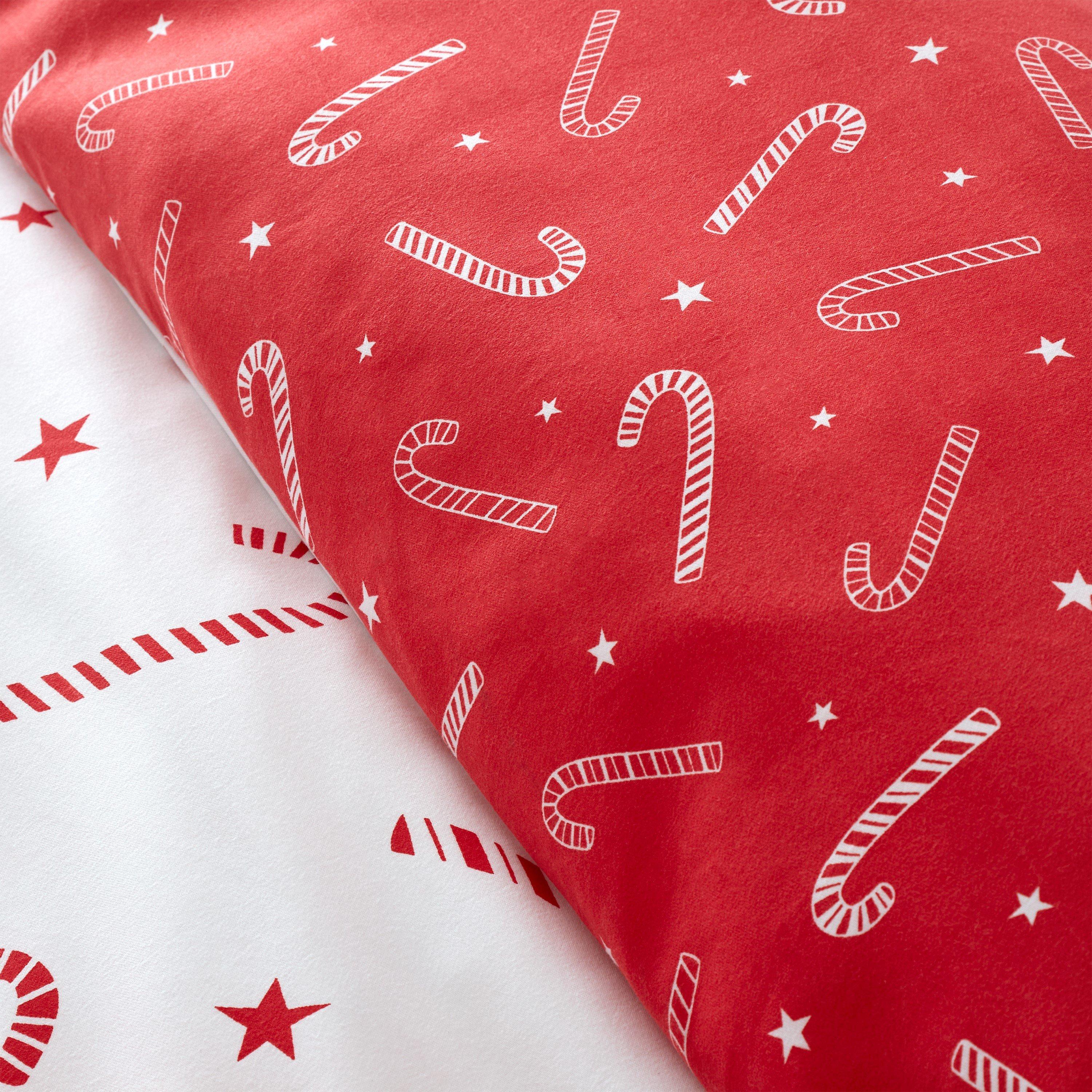 White - Catherine Lansfield - Christmas Candy Cane Reversible Duvet Cover Set - 4