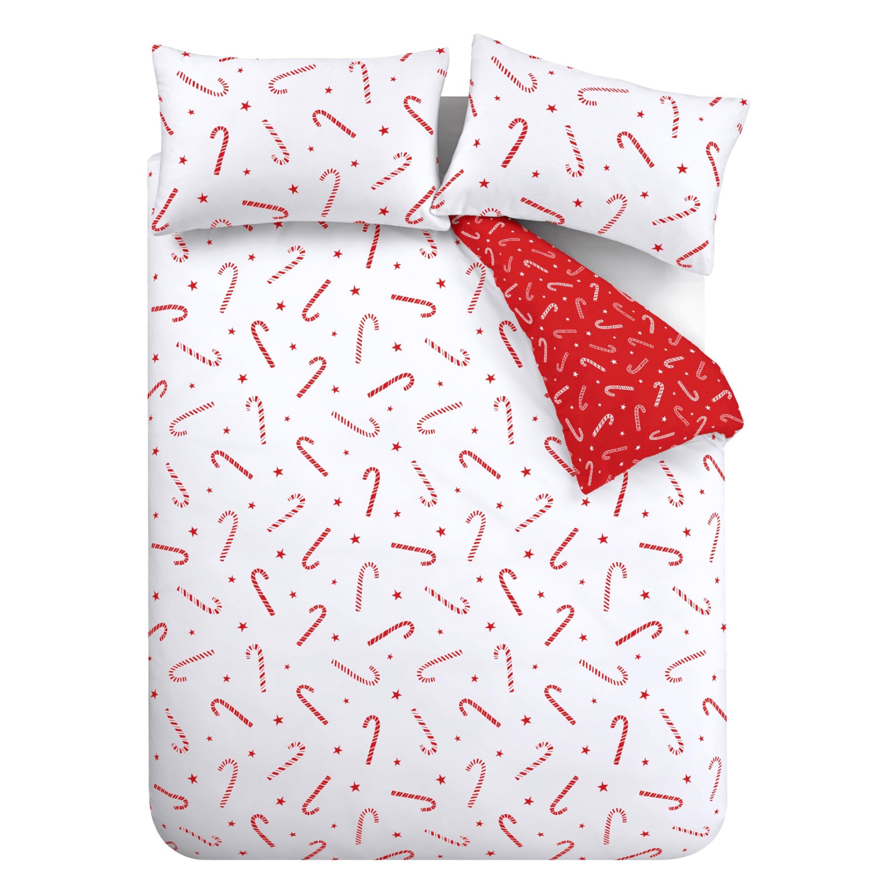White - Catherine Lansfield - Christmas Candy Cane Reversible Duvet Cover Set - 5