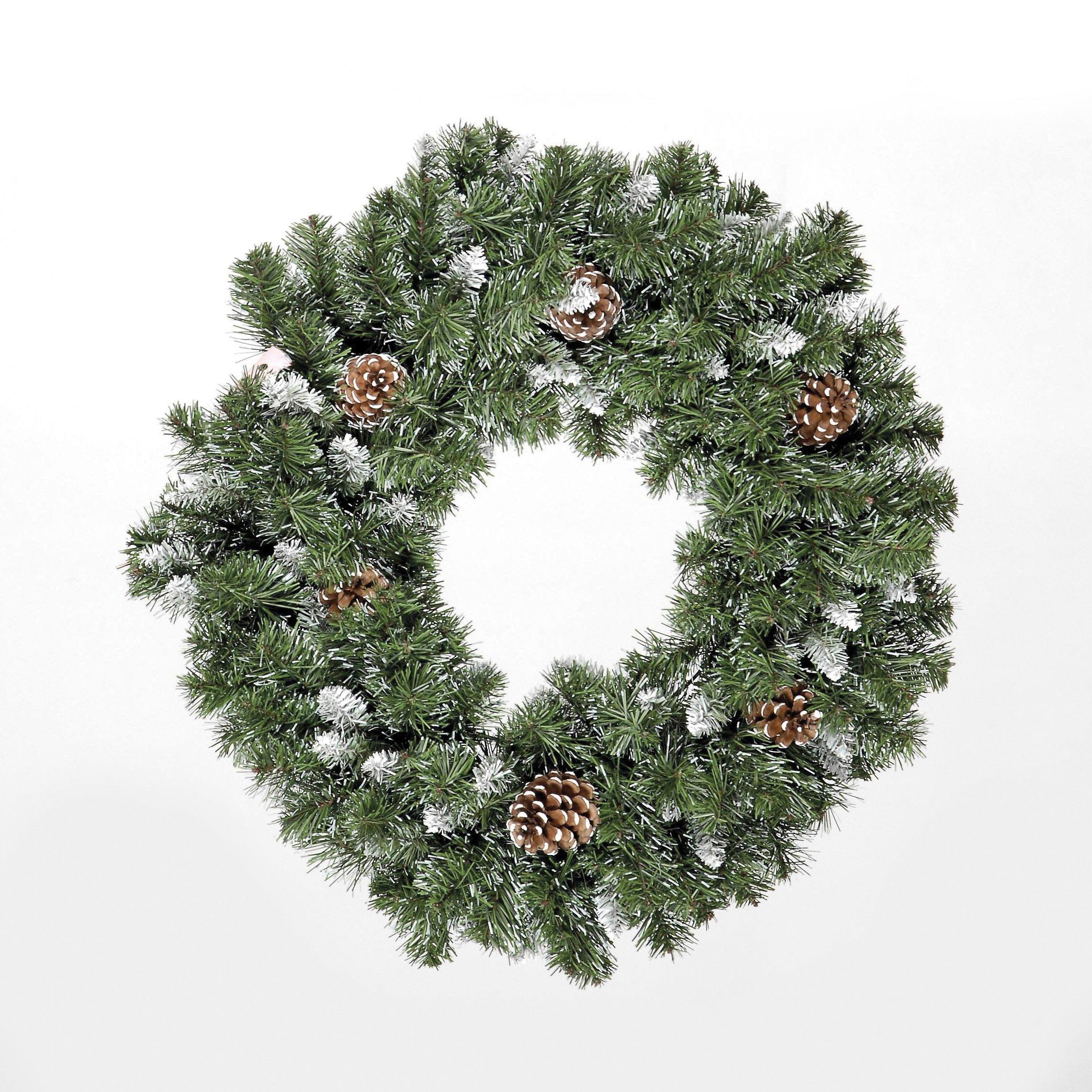 Green And White - Snowtime - 60cm Snow King Fir Wreath