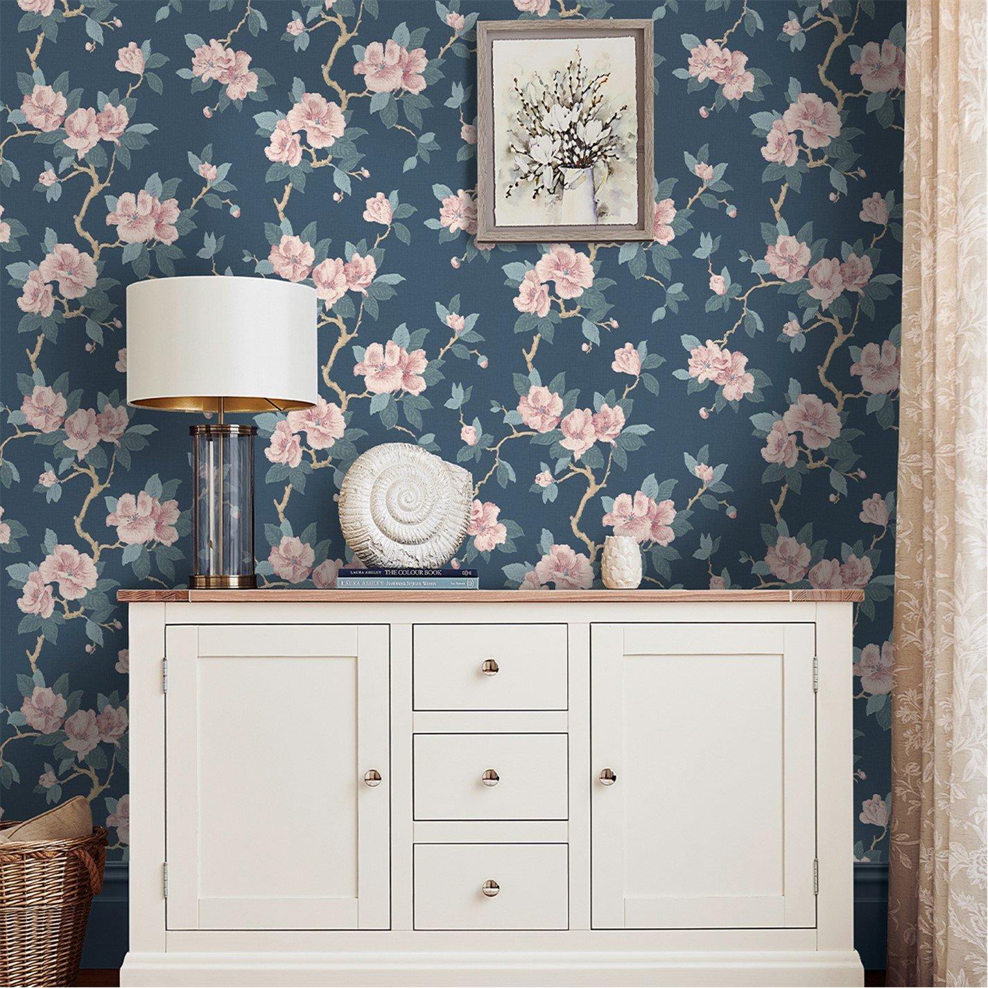 Laura Ashley  Maya Dusky Seaspray Wallpaper - Blue